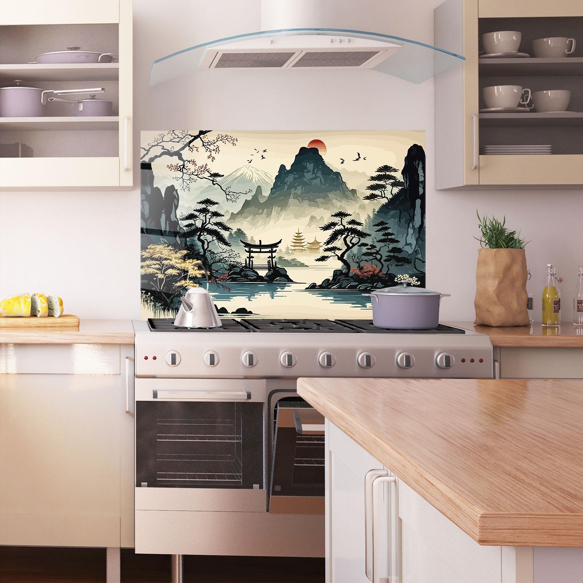 Panou Sticla Bucatarie Cream Chinese Mountain mockup 1