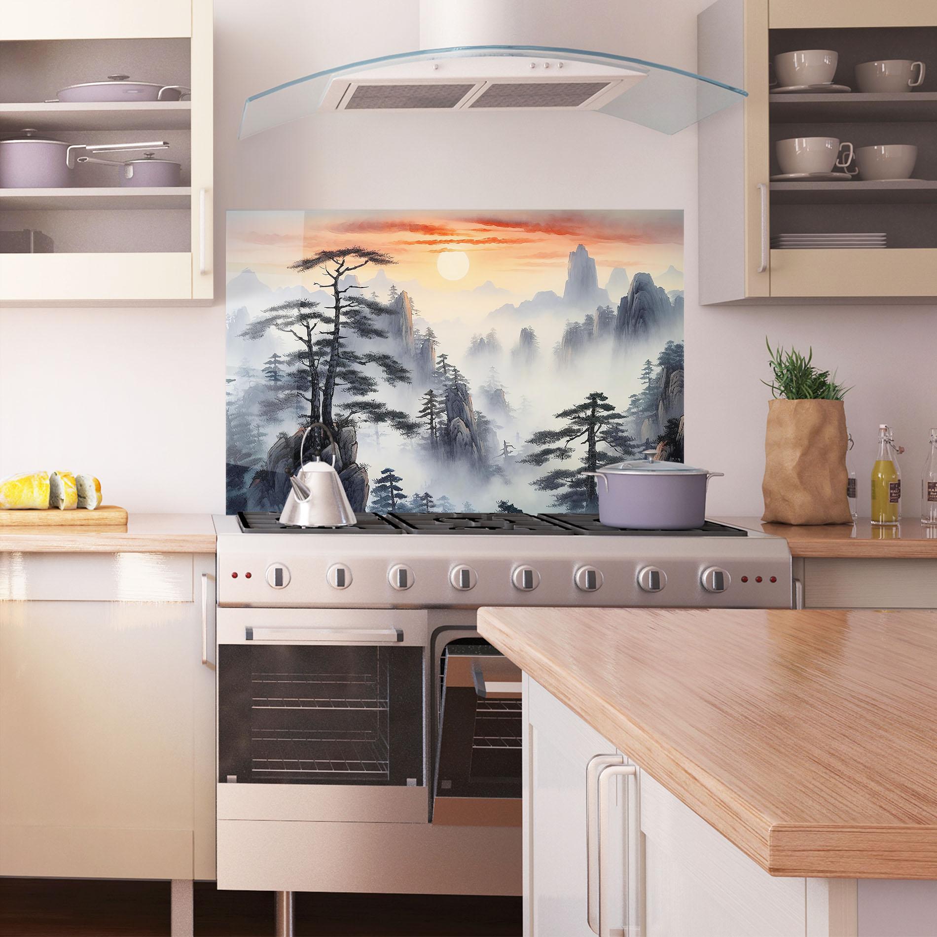 Panou Sticla Bucatarie Fog Trees mockup 1