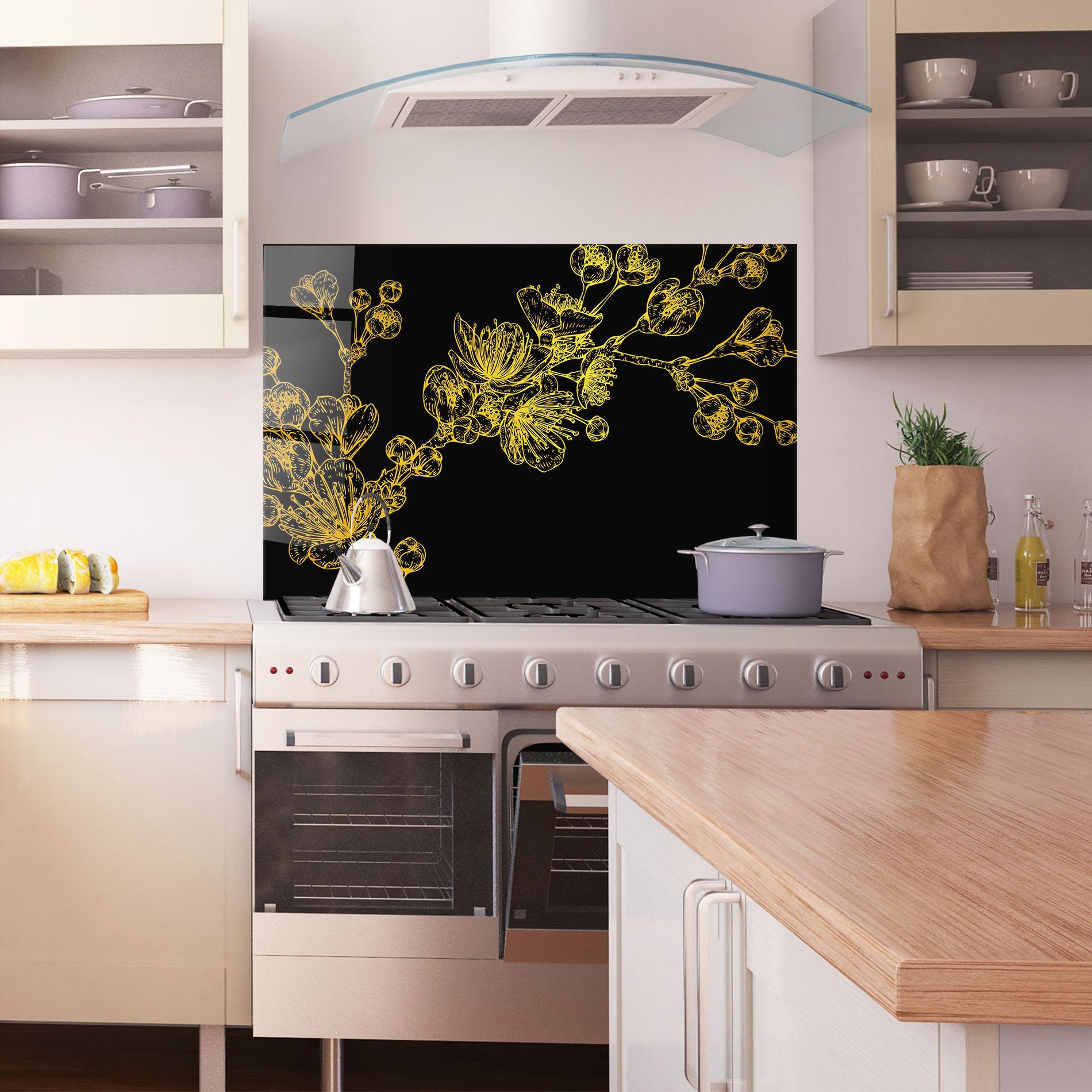 Panou Sticla Bucatarie Gold Blossom Flower mockup 1