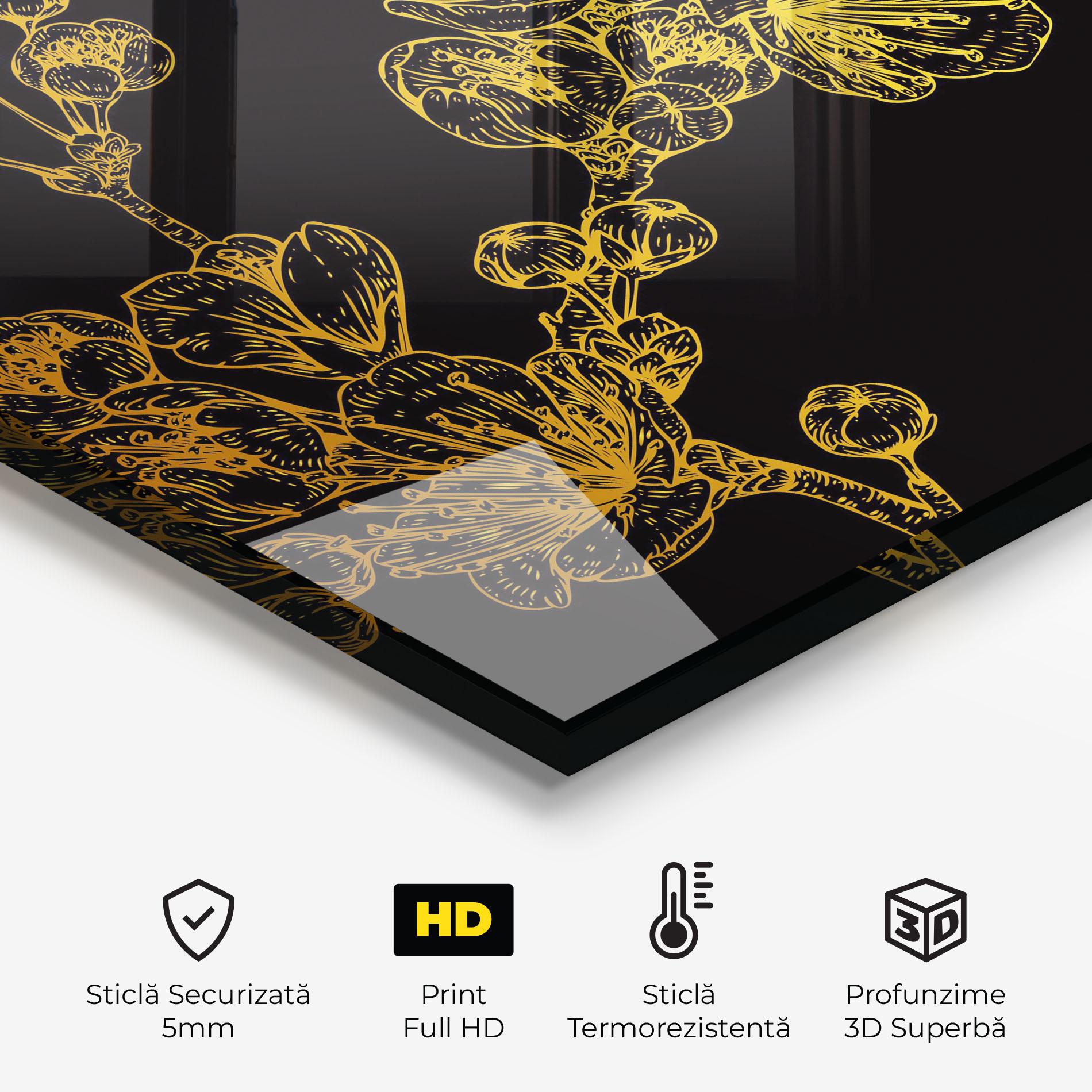 Panou Sticla Bucatarie Gold Blossom Flower mockup 2