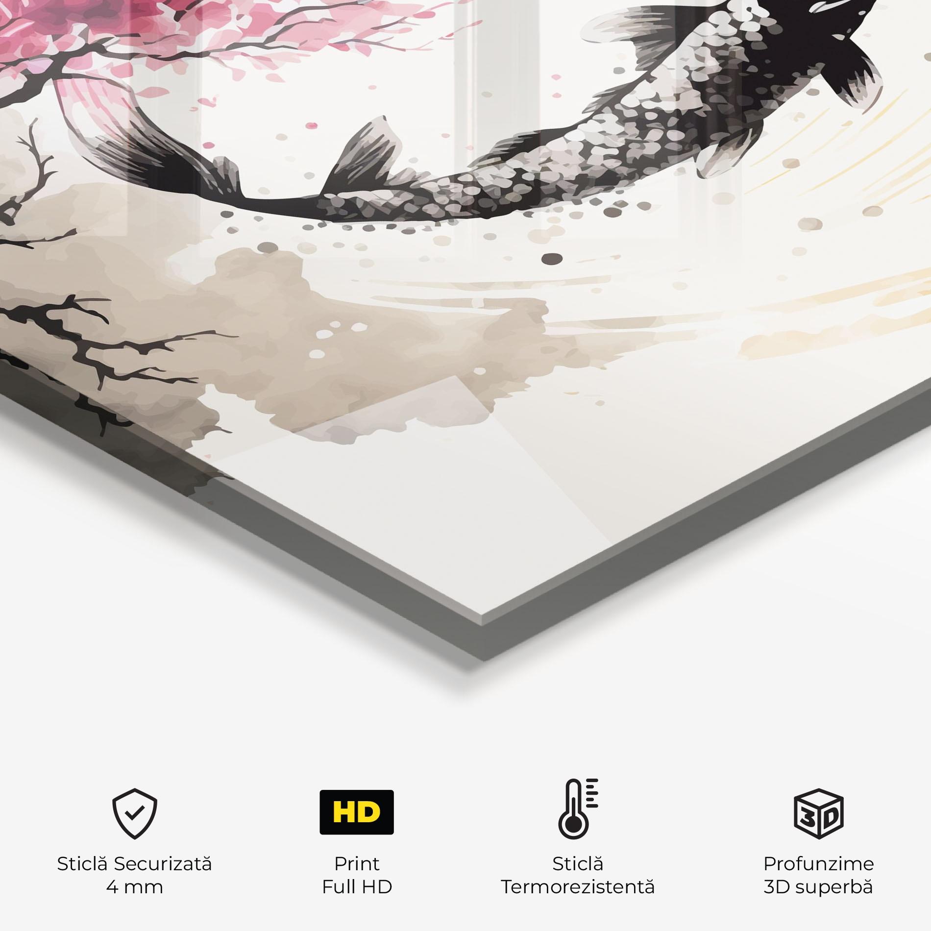 Panou Sticla Bucatarie Asiatic Flower Fish mockup 2