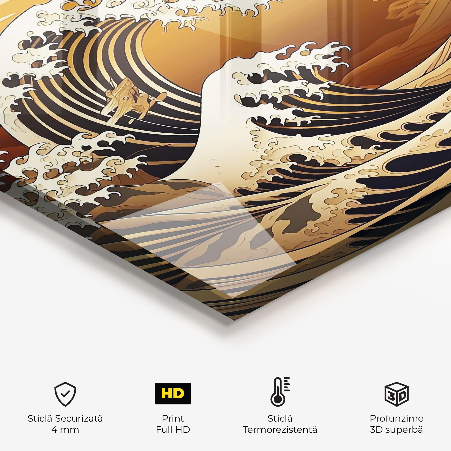 Panou Sticla Bucatarie Black Yellow Waves mockup 2