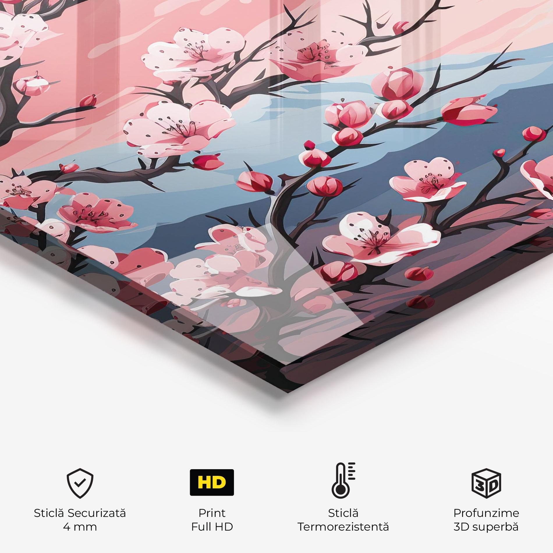 Panou Sticla Bucatarie Chinese Cherry Blossoms mockup 2