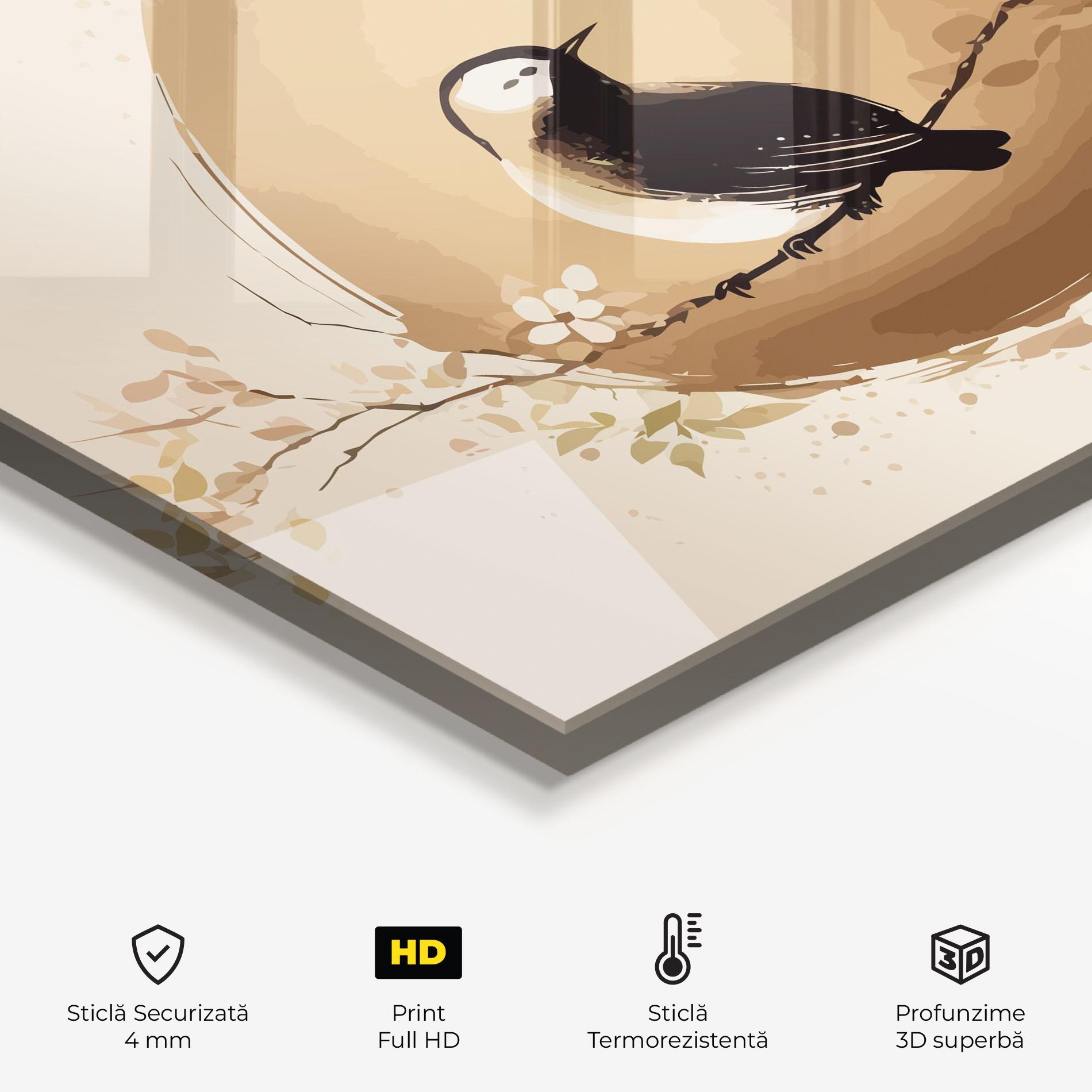 Panou Sticla Bucatarie Cream Blossoms Bird mockup 2