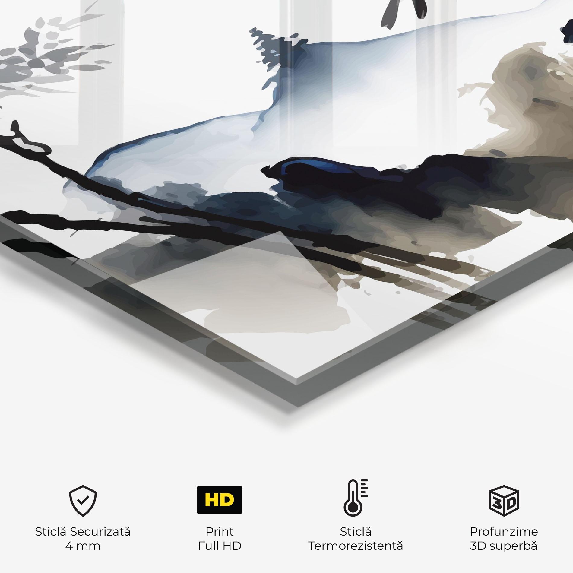 Panou Sticla Bucatarie Cream Blue Mountain Bird mockup 2