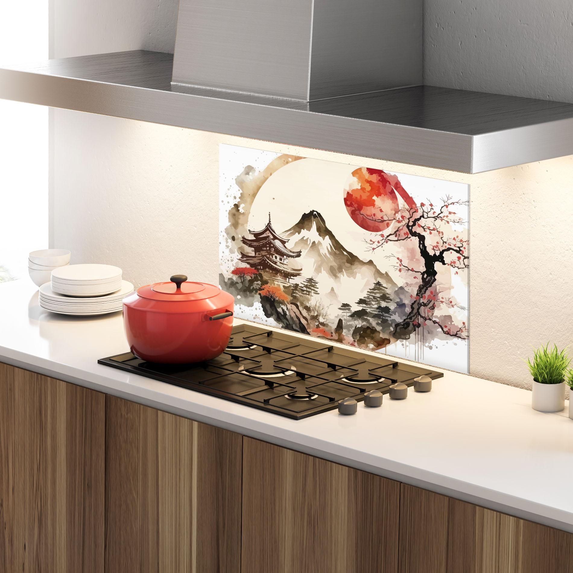 Panou Sticla Bucatarie Asiatic Blossom View mockup 4