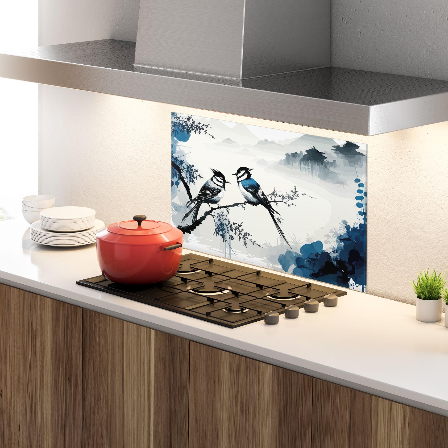 Panou Sticla Bucatarie Asiatic Blue Bird mockup 4