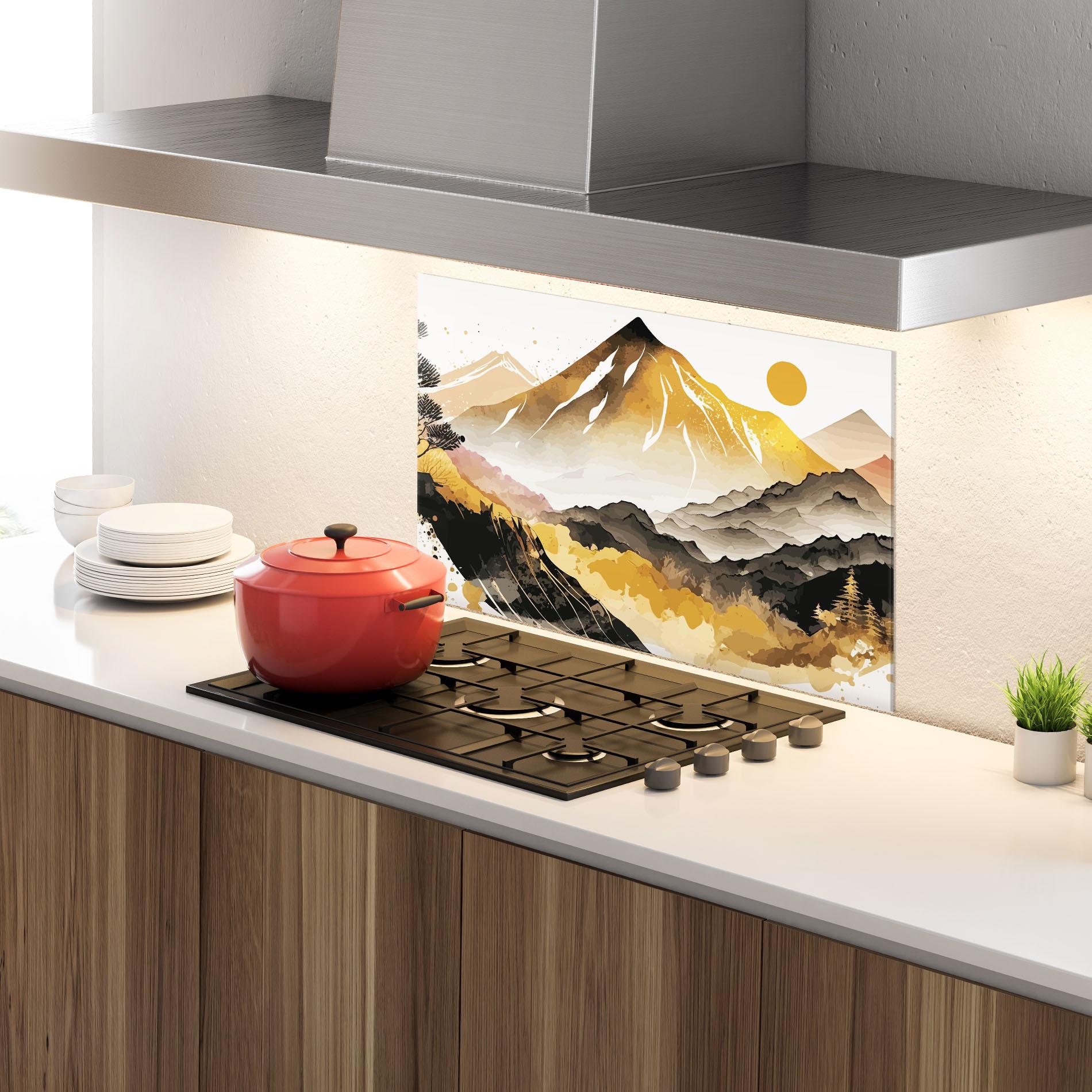 Panou Sticla Bucatarie Asiatic Gold Mountain mockup 4