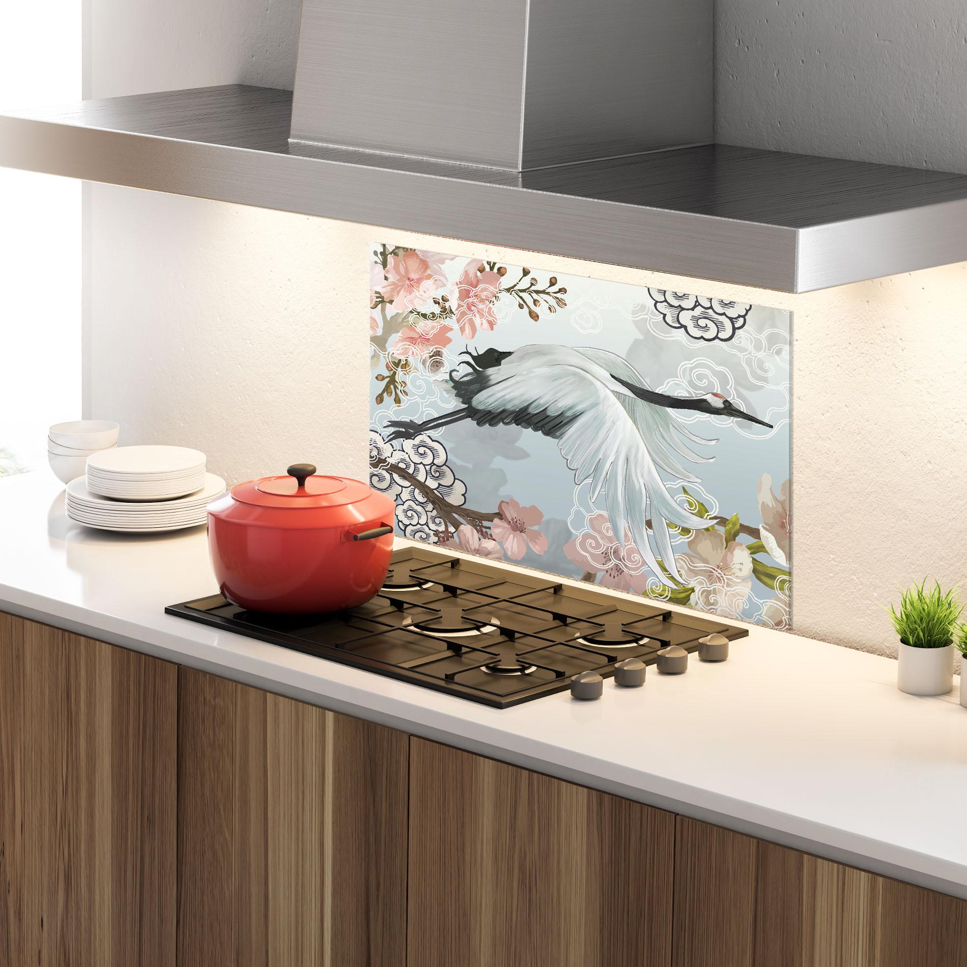 Panou Sticla Bucatarie Beautiful Asiatic Bird mockup 4