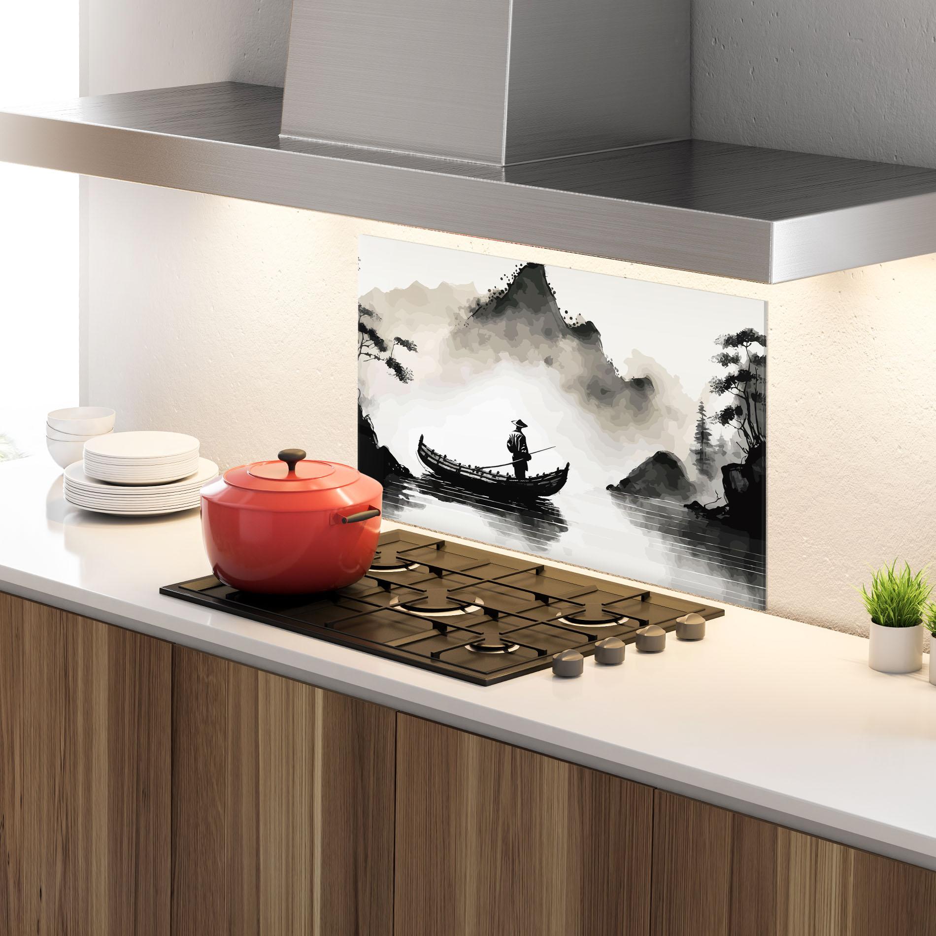 Panou Sticla Bucatarie Black Ink Boat mockup 4