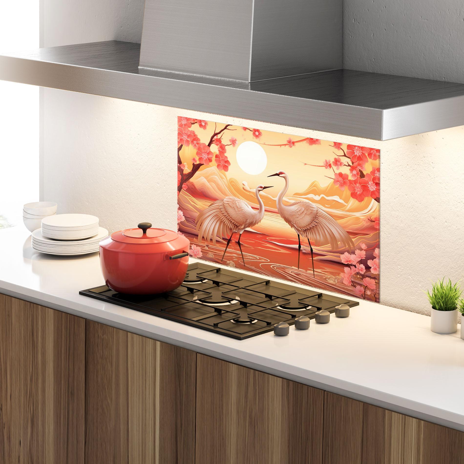 Panou Sticla Bucatarie Chinese Pink Painting mockup 4