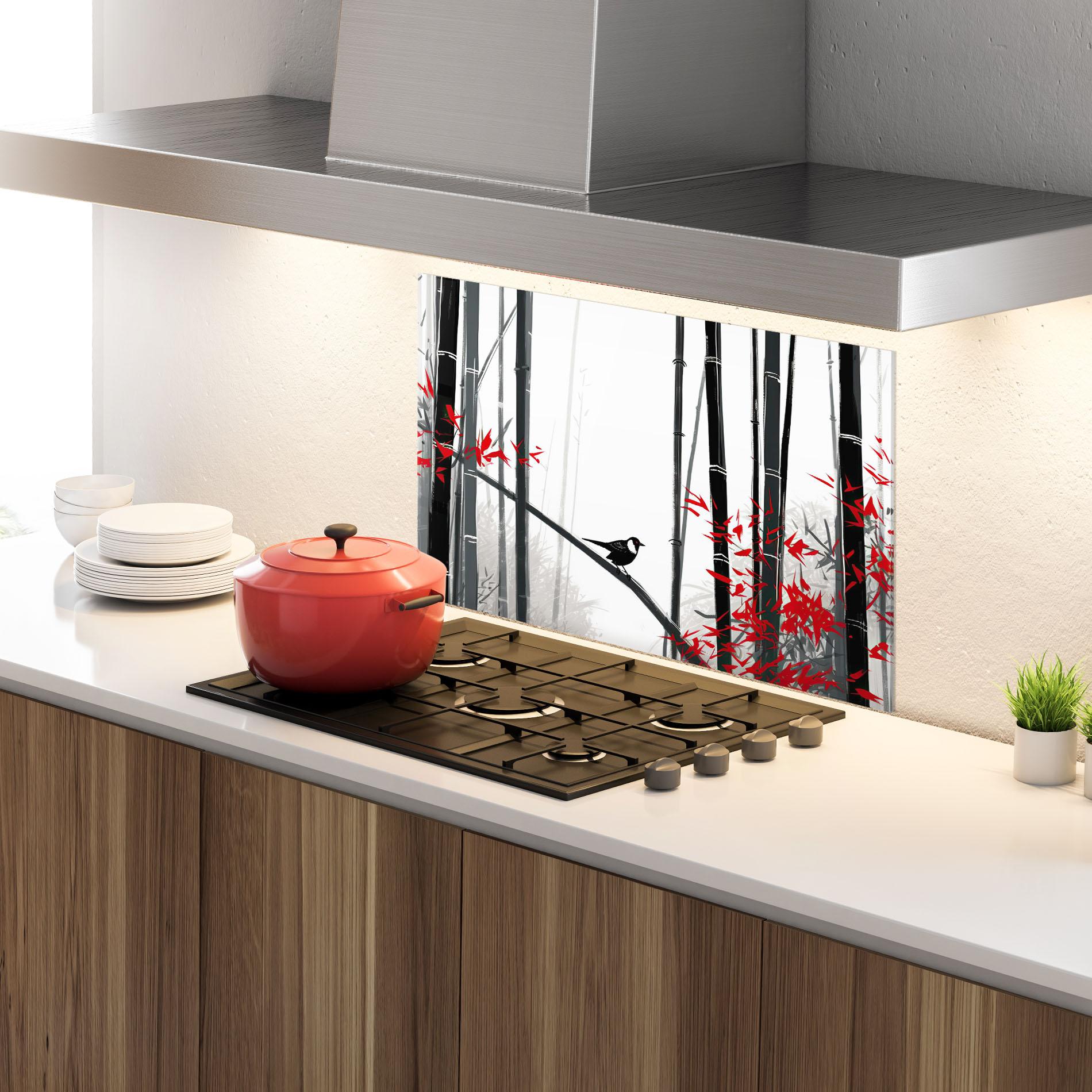 Panou Sticla Bucatarie Chinese Red Leafs mockup 4