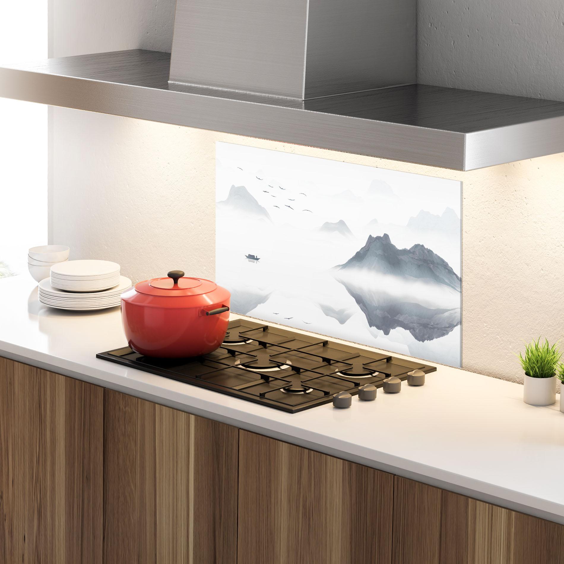 Panou Sticla Bucatarie Chinese Style Mountains mockup 4