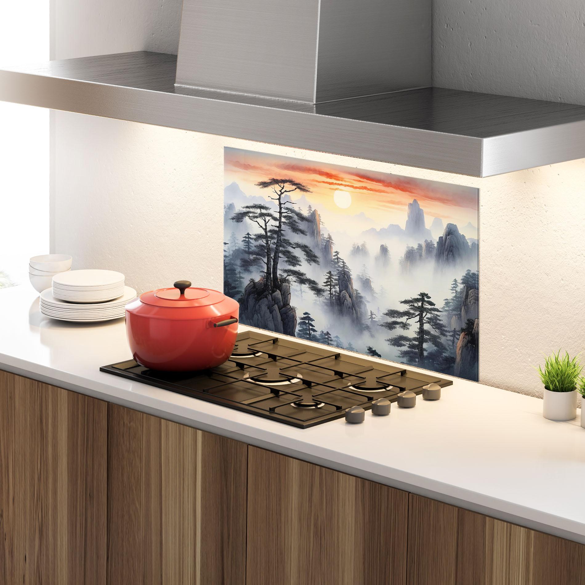 Panou Sticla Bucatarie Fog Trees mockup 4