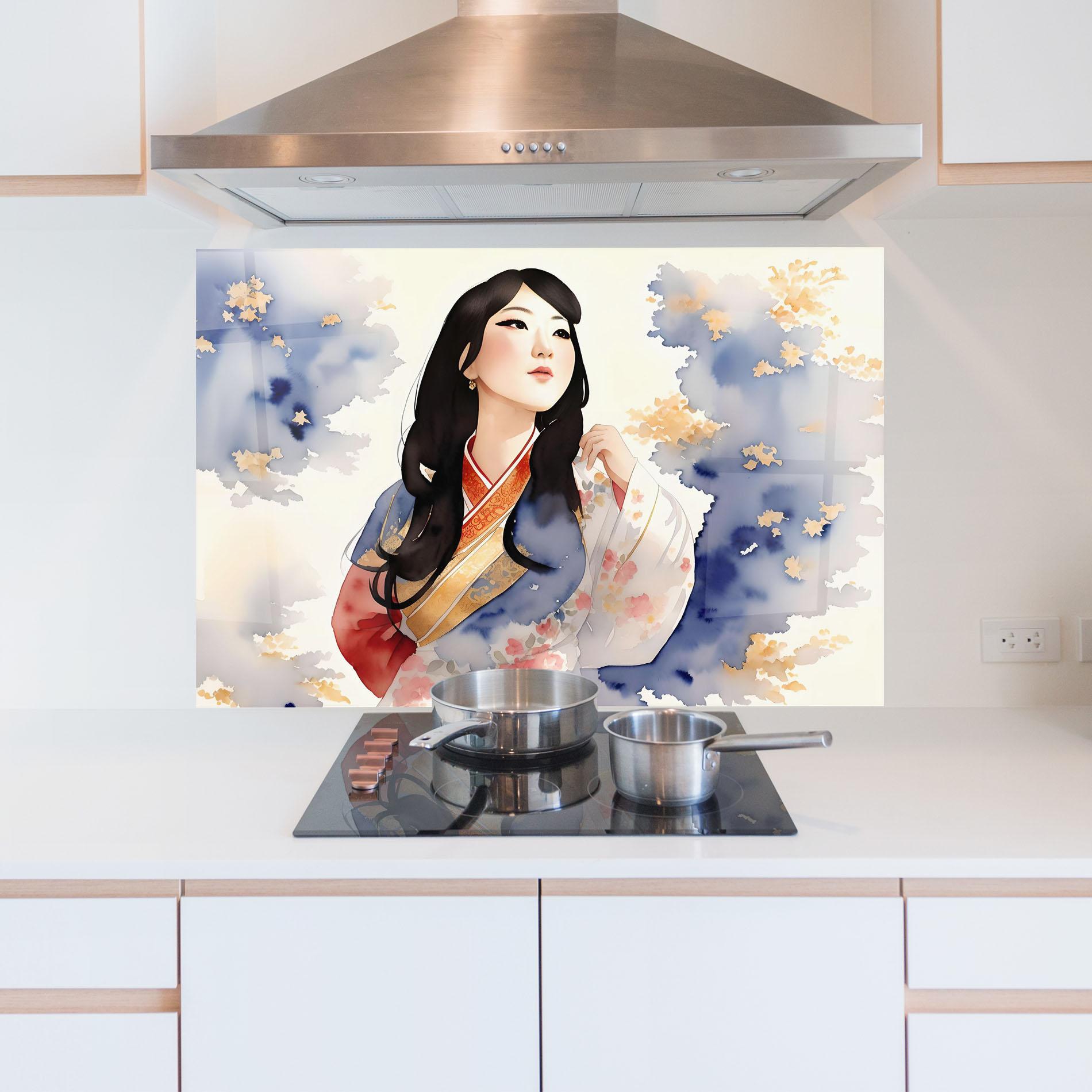 Panou Sticla Bucatarie Asian Woman Dancing mockup 5