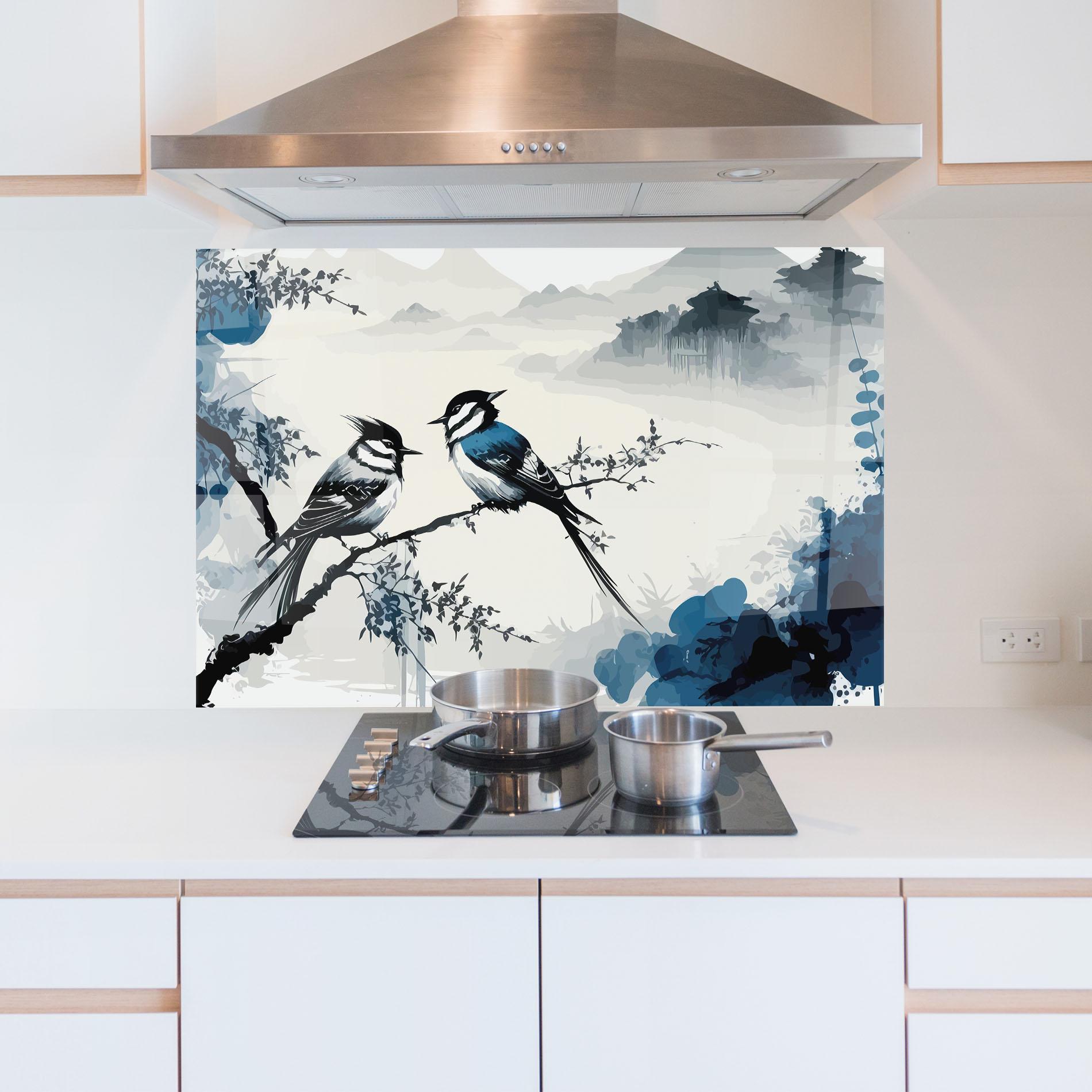 Panou Sticla Bucatarie Asiatic Blue Bird mockup 5