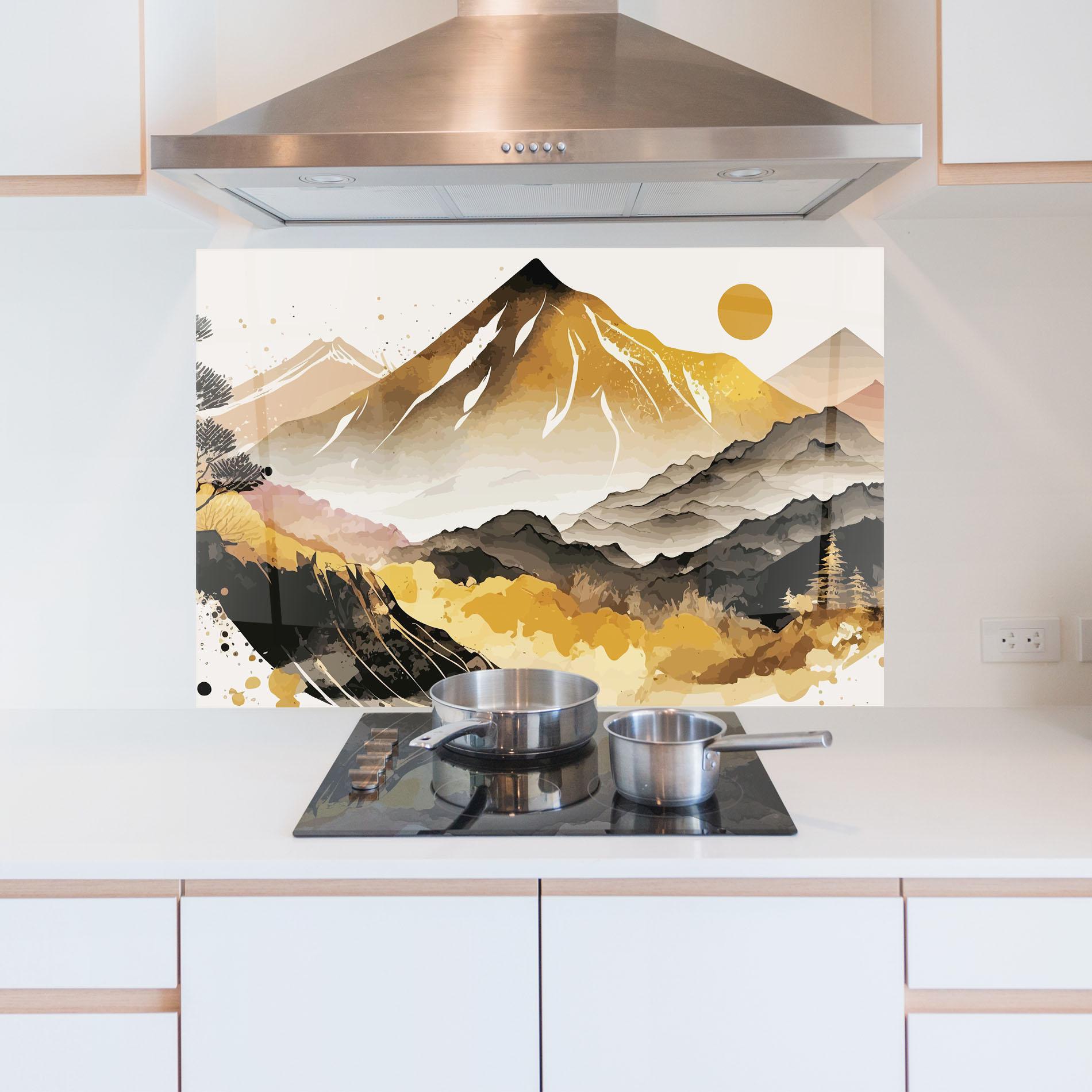 Panou Sticla Bucatarie Asiatic Gold Mountain mockup 5