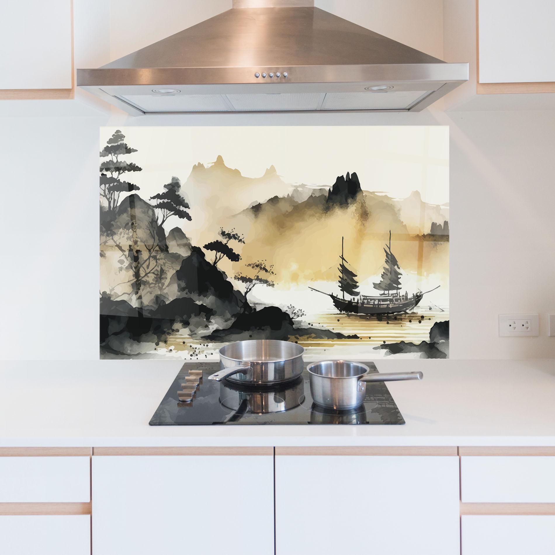 Panou Sticla Bucatarie Asiatic Grey Cream mockup 5