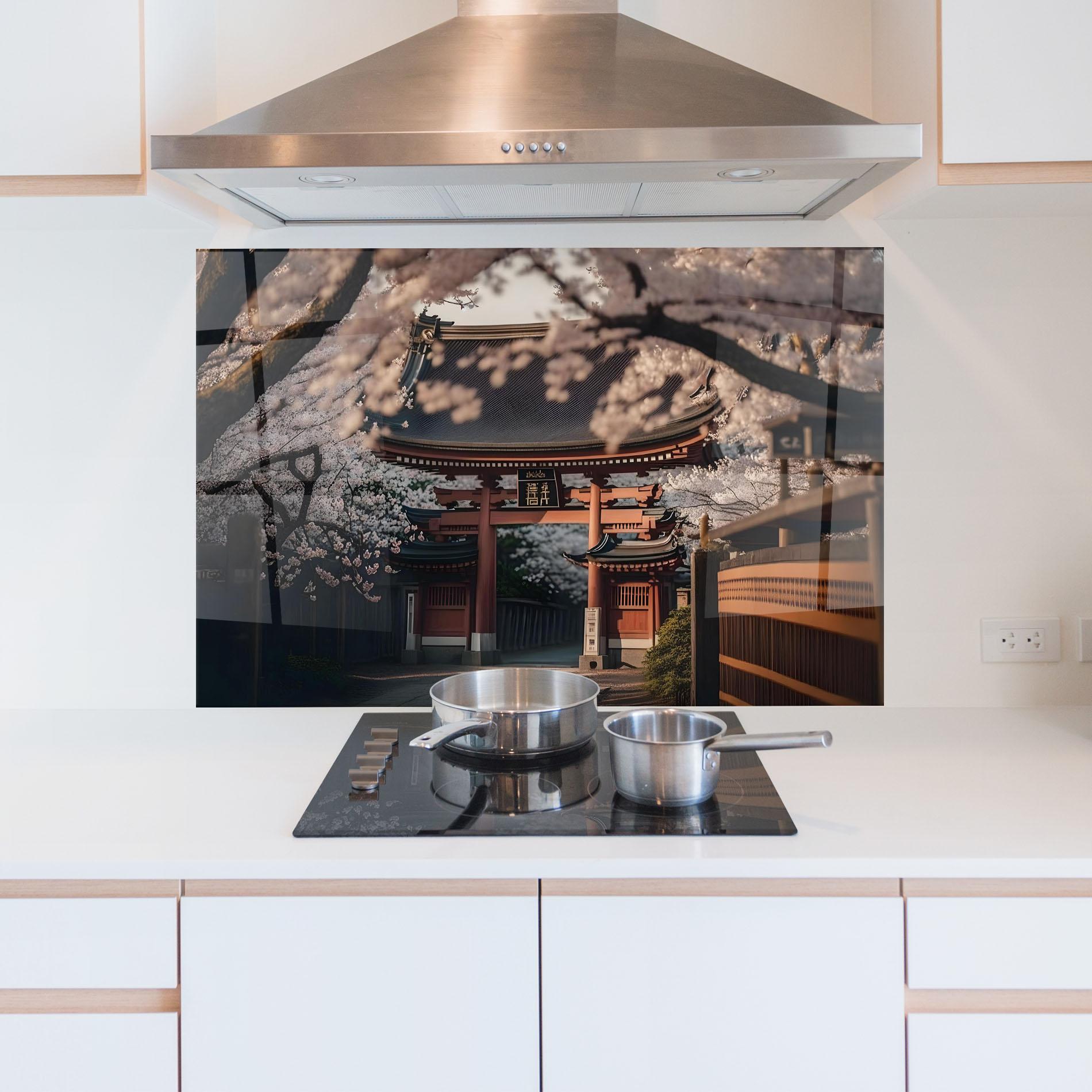 Panou Sticla Bucatarie Cherry Blossom Garden mockup 5