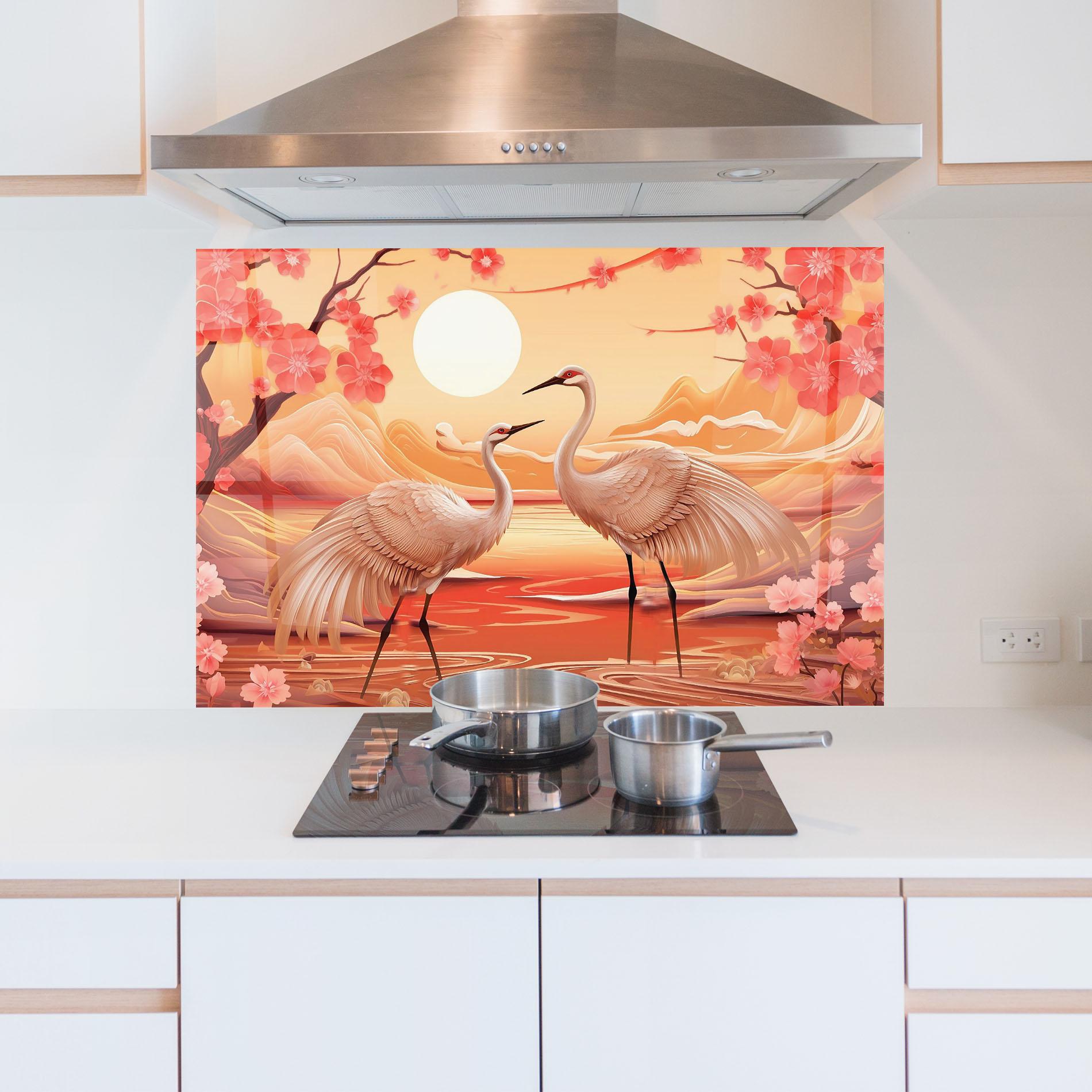 Panou Sticla Bucatarie Chinese Pink Painting mockup 5