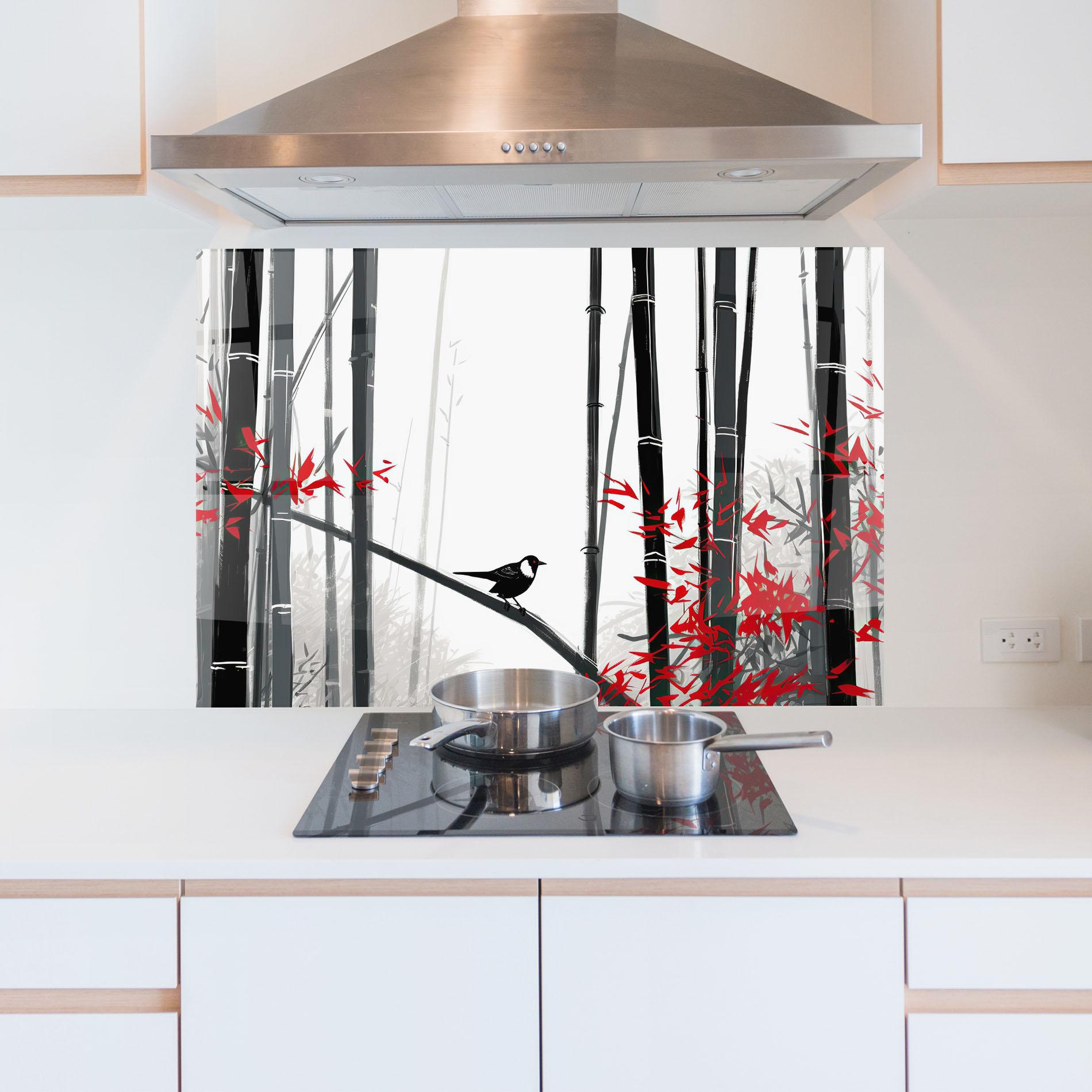 Panou Sticla Bucatarie Chinese Red Leafs mockup 5