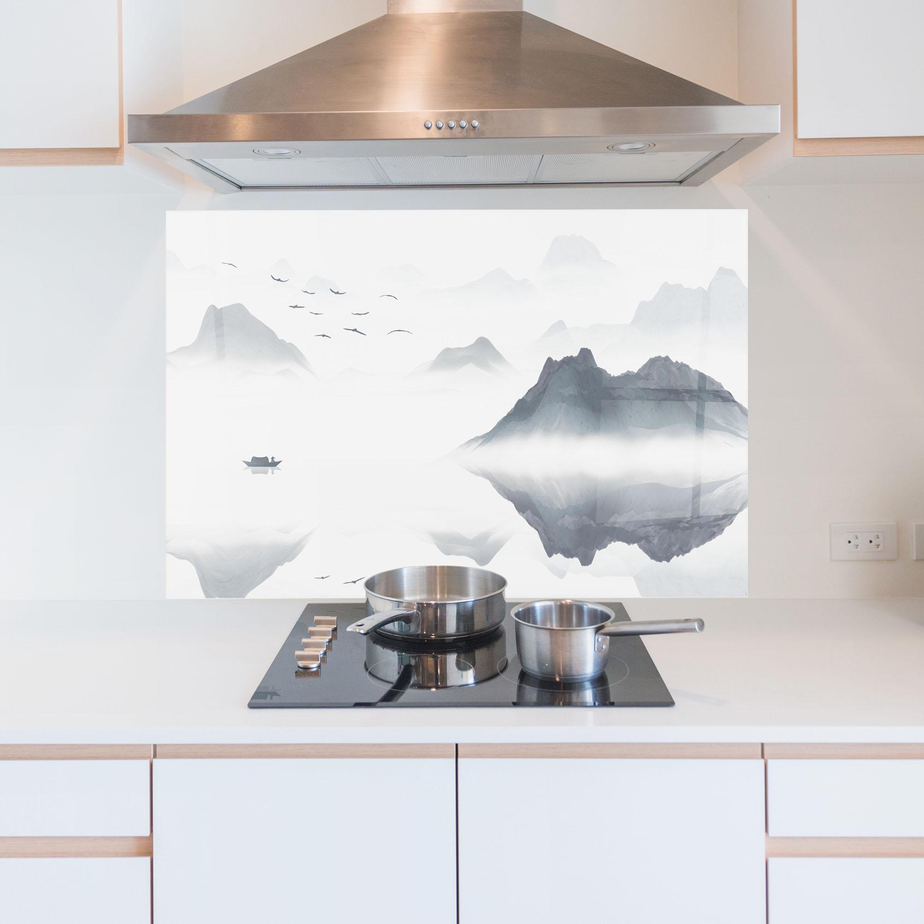 Panou Sticla Bucatarie Chinese Style Mountains mockup 5