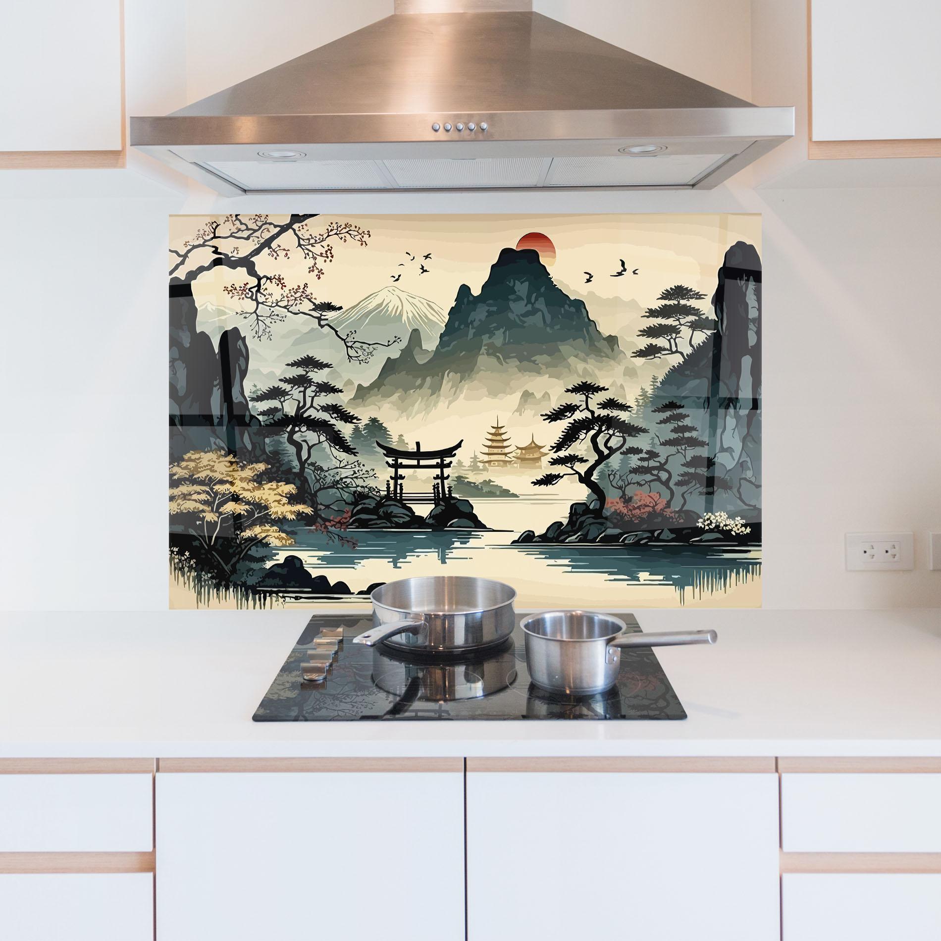 Panou Sticla Bucatarie Cream Chinese Mountain mockup 5