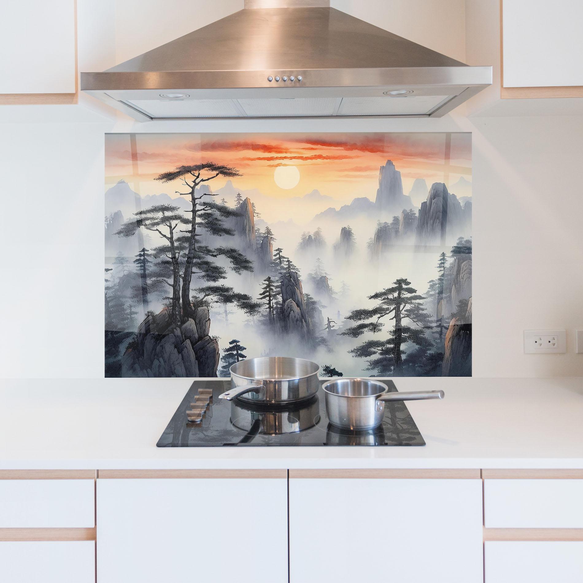 Panou Sticla Bucatarie Fog Trees mockup 5