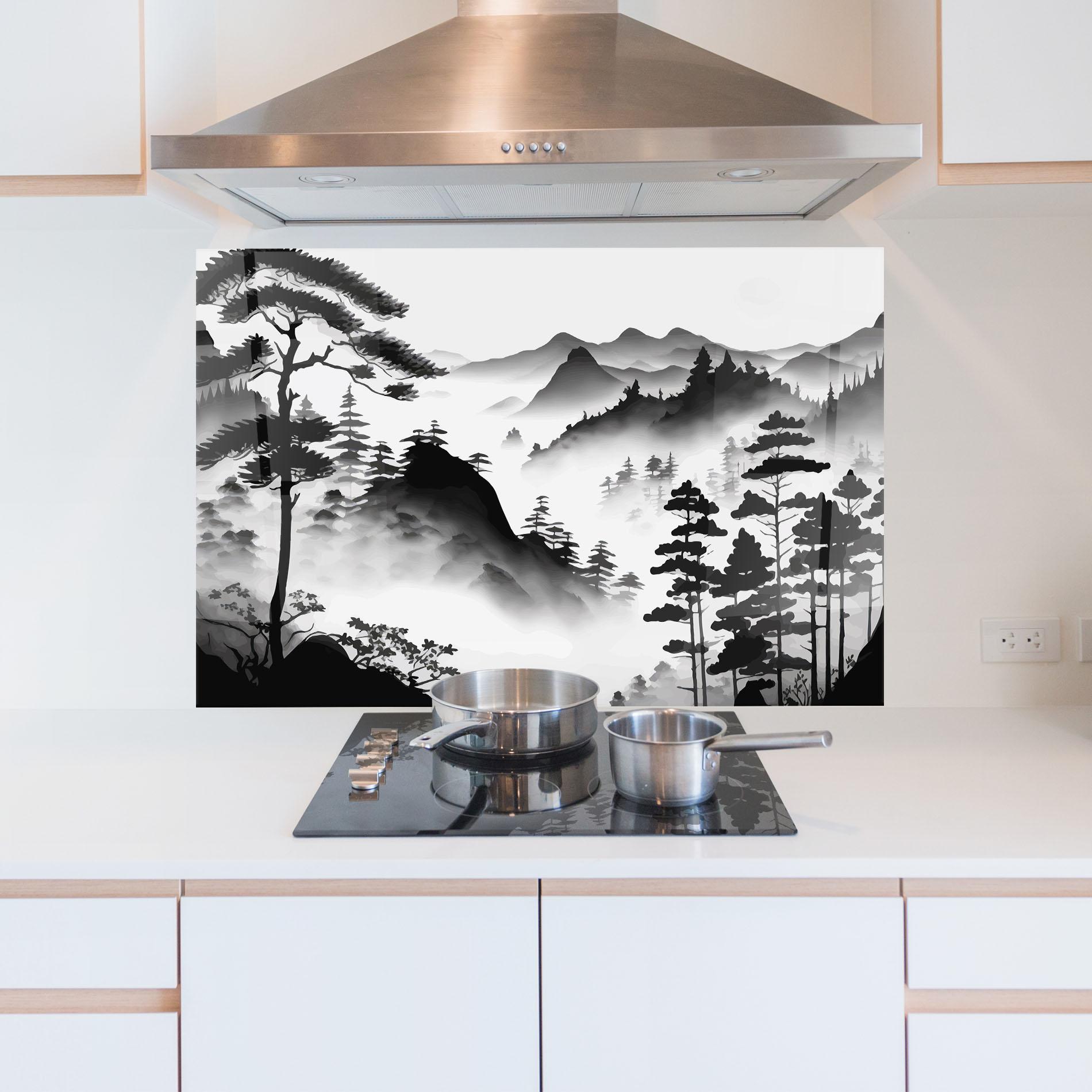 Panou Sticla Bucatarie Foggy Asiatic View mockup 5