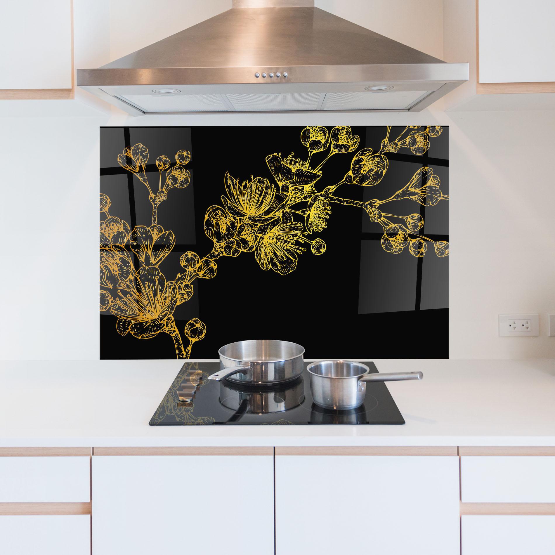 Panou Sticla Bucatarie Gold Blossom Flower mockup 5