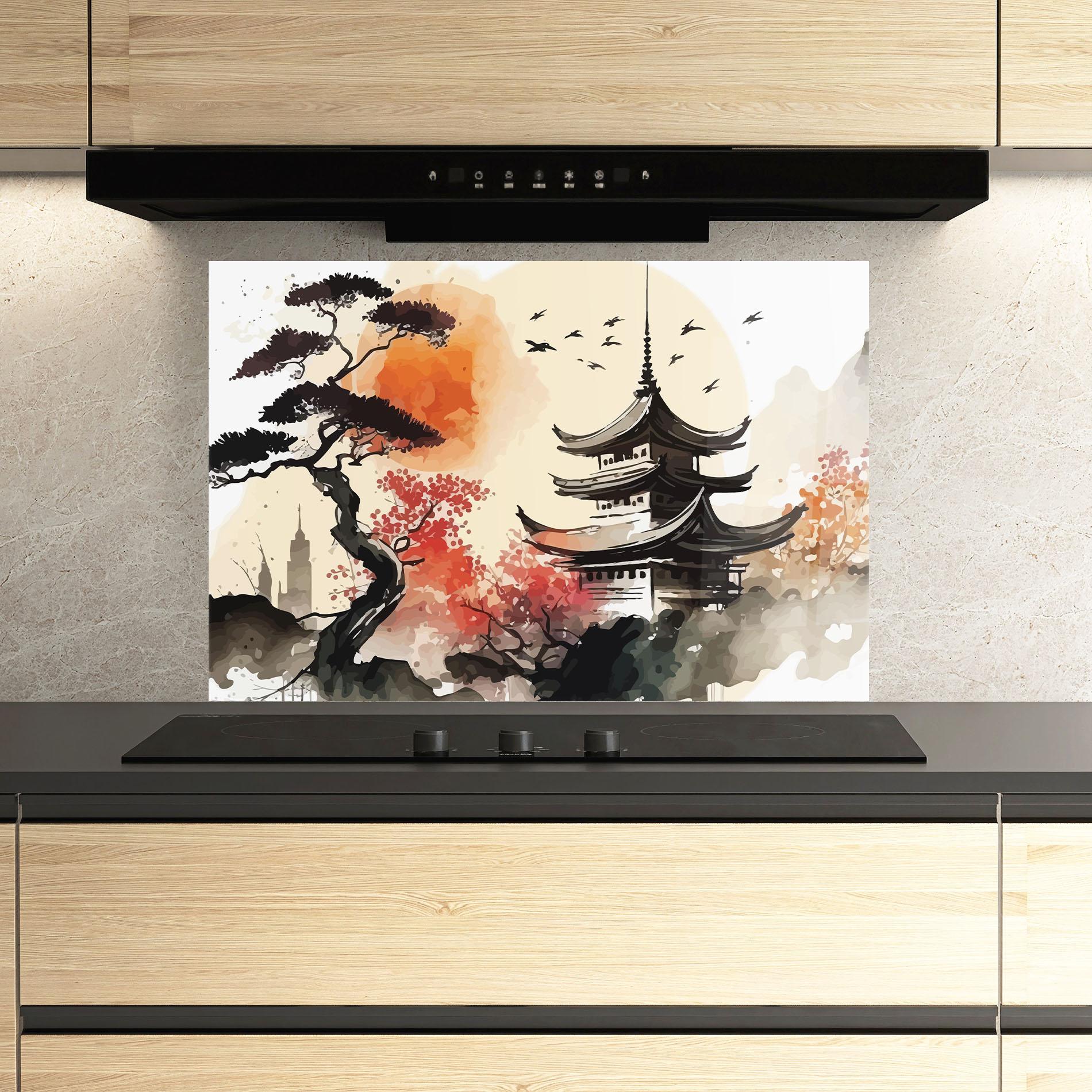 Panou Sticla Bucatarie Asiatic Beautiful View mockup 3