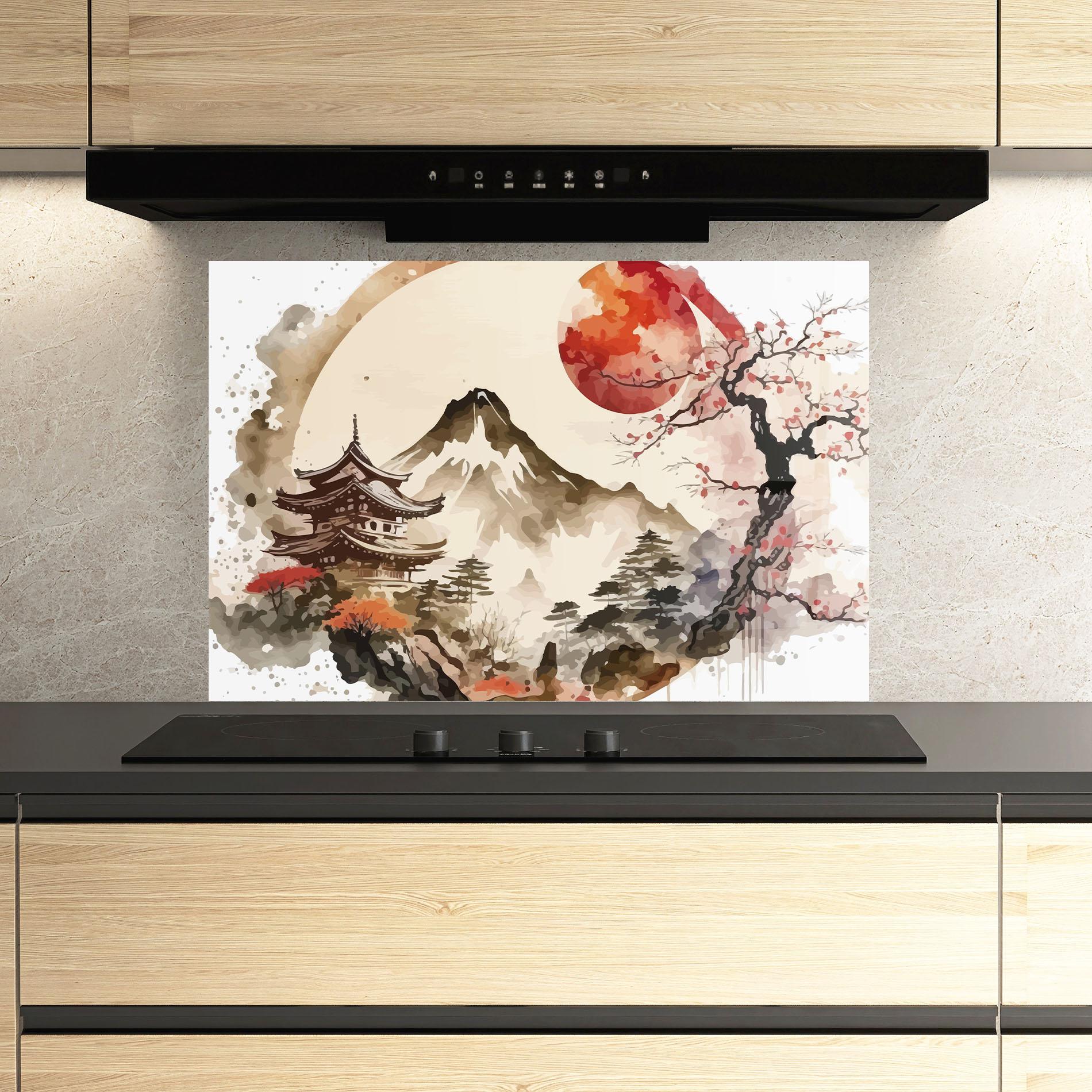 Panou Sticla Bucatarie Asiatic Blossom View mockup 3