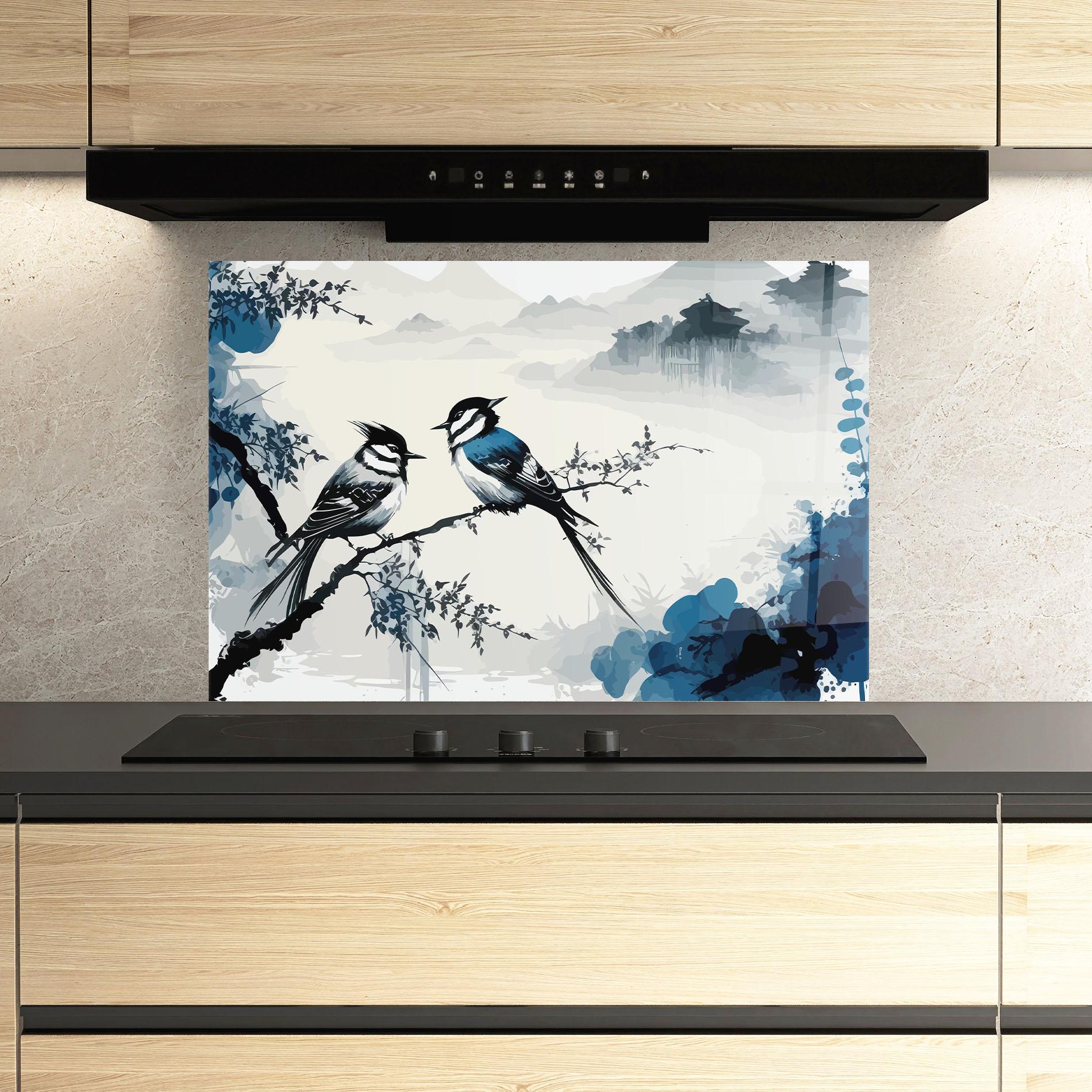 Panou Sticla Bucatarie Asiatic Blue Bird mockup 3