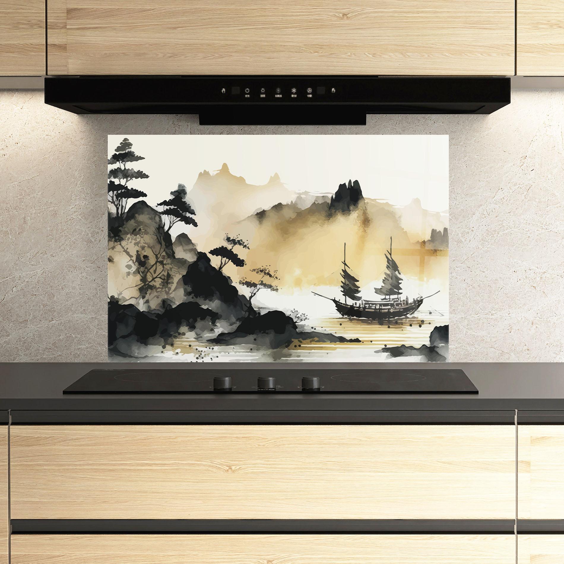 Panou Sticla Bucatarie Asiatic Grey Cream mockup 3