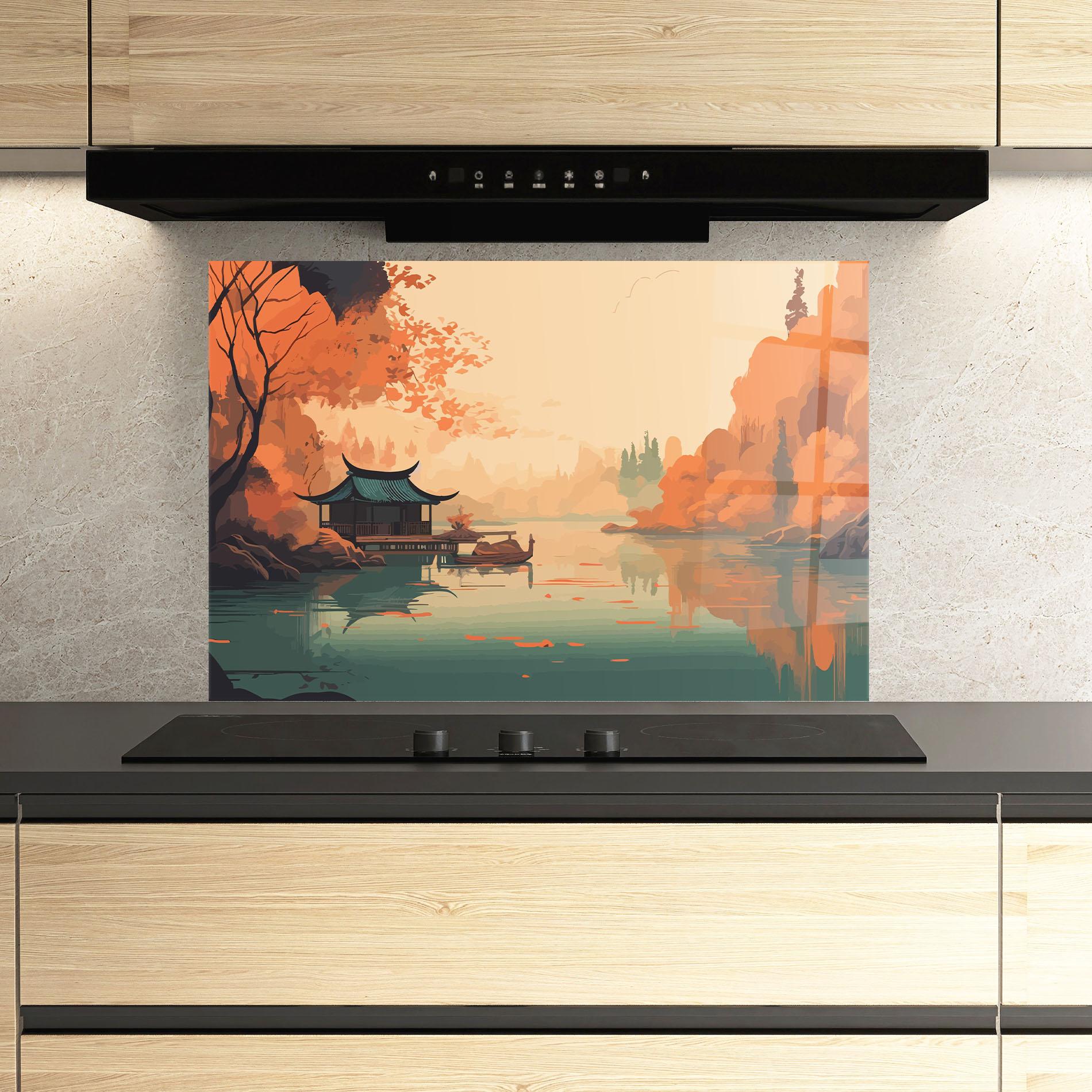 Panou Sticla Bucatarie Asiatic Lake mockup 3