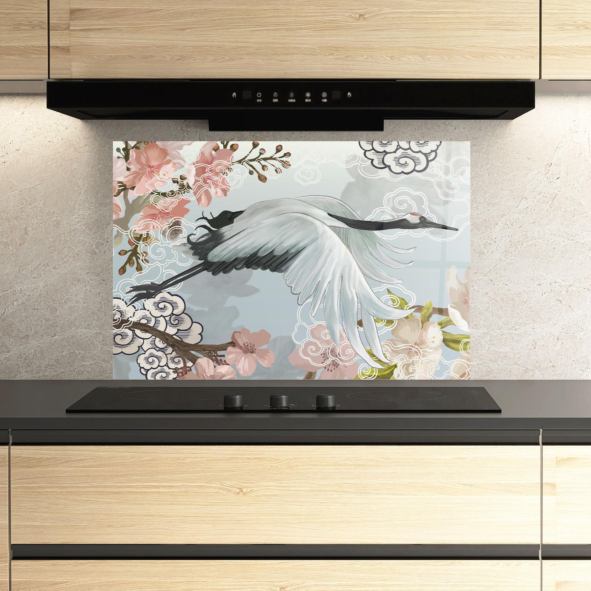 Panou Sticla Bucatarie Beautiful Asiatic Bird mockup 3