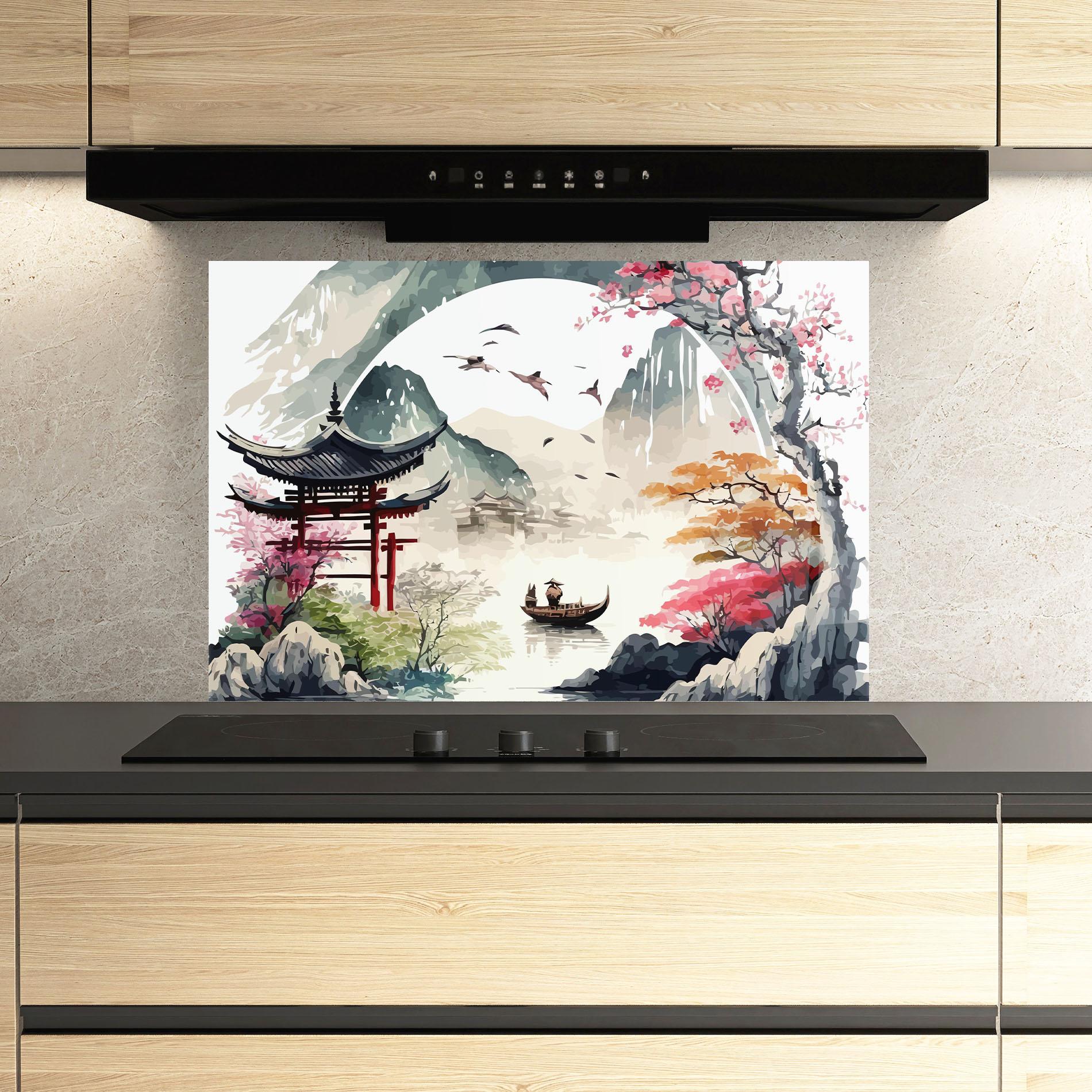 Panou Sticla Bucatarie Beautiful Asiatic View mockup 3