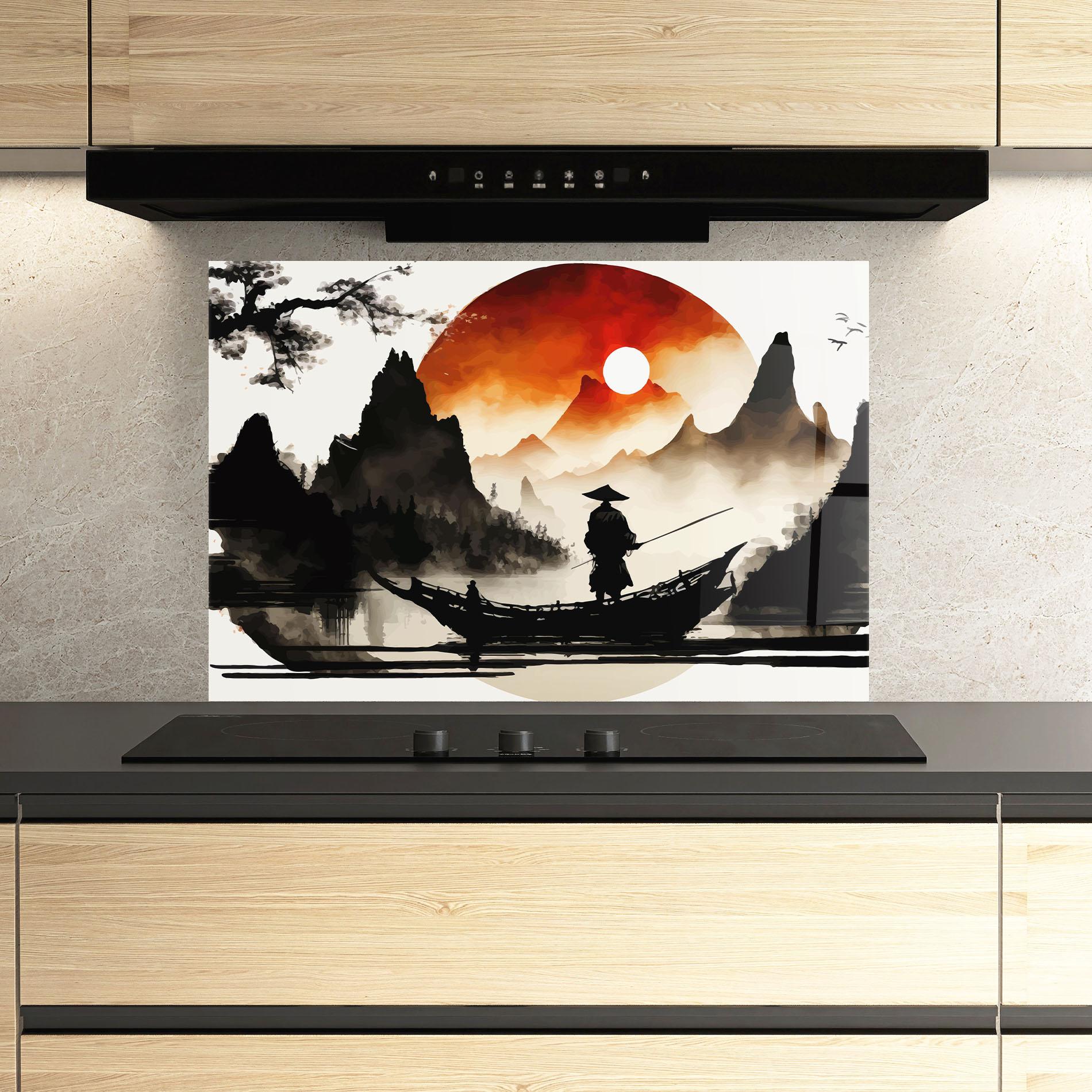 Panou Sticla Bucatarie Black Asiatic Boat mockup 3