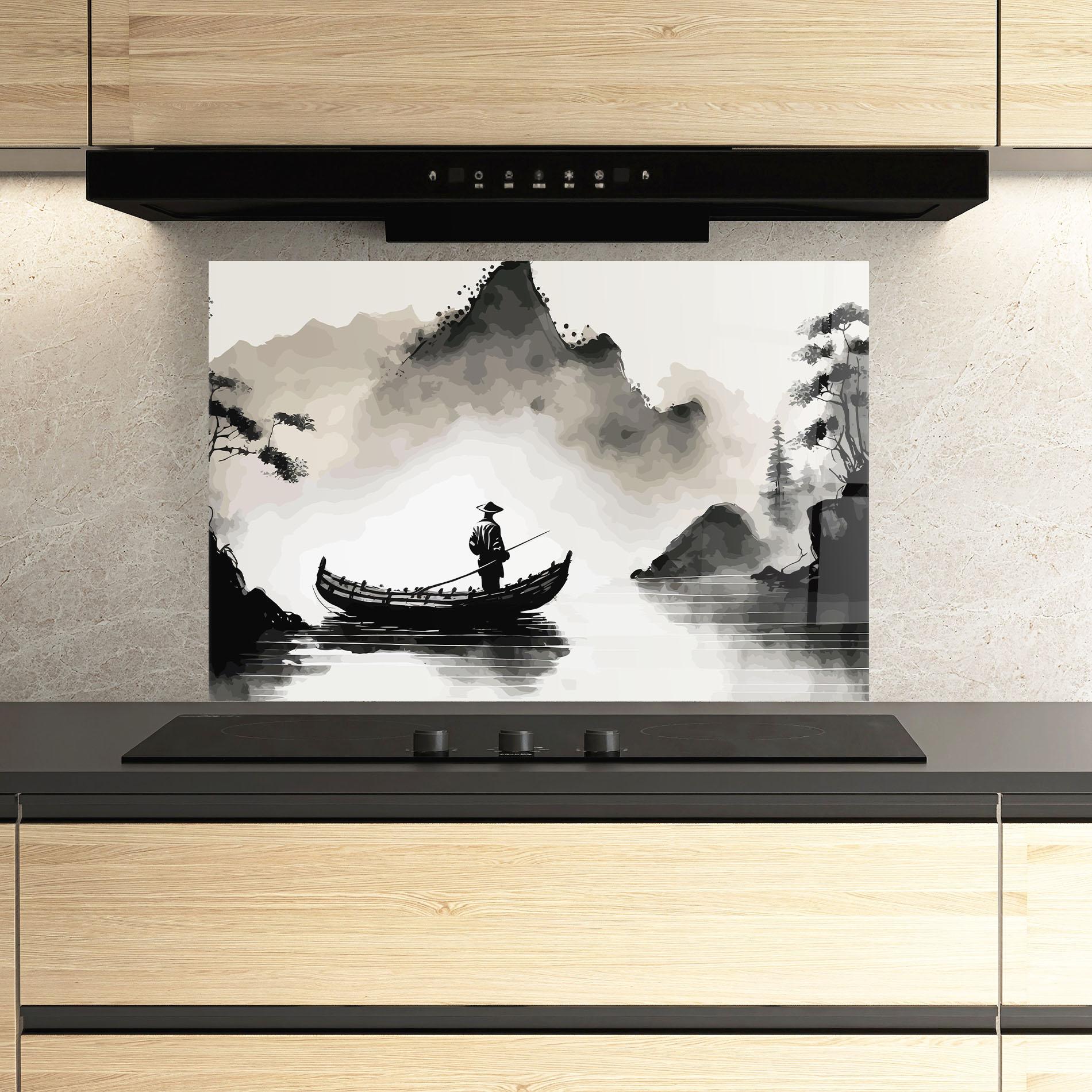 Panou Sticla Bucatarie Black Ink Boat mockup 3