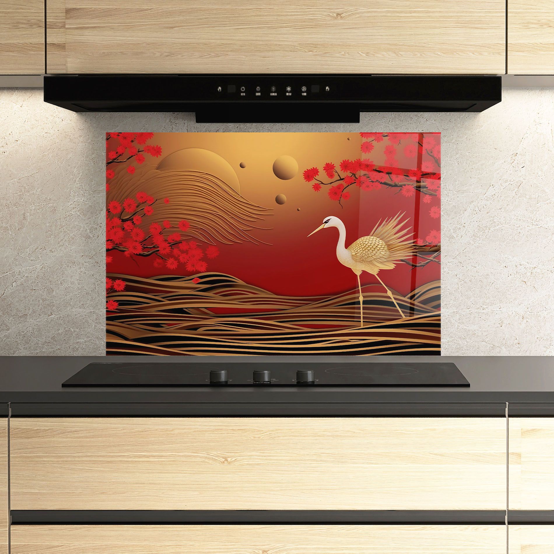 Chinese Bird On Red Gold mockup 3