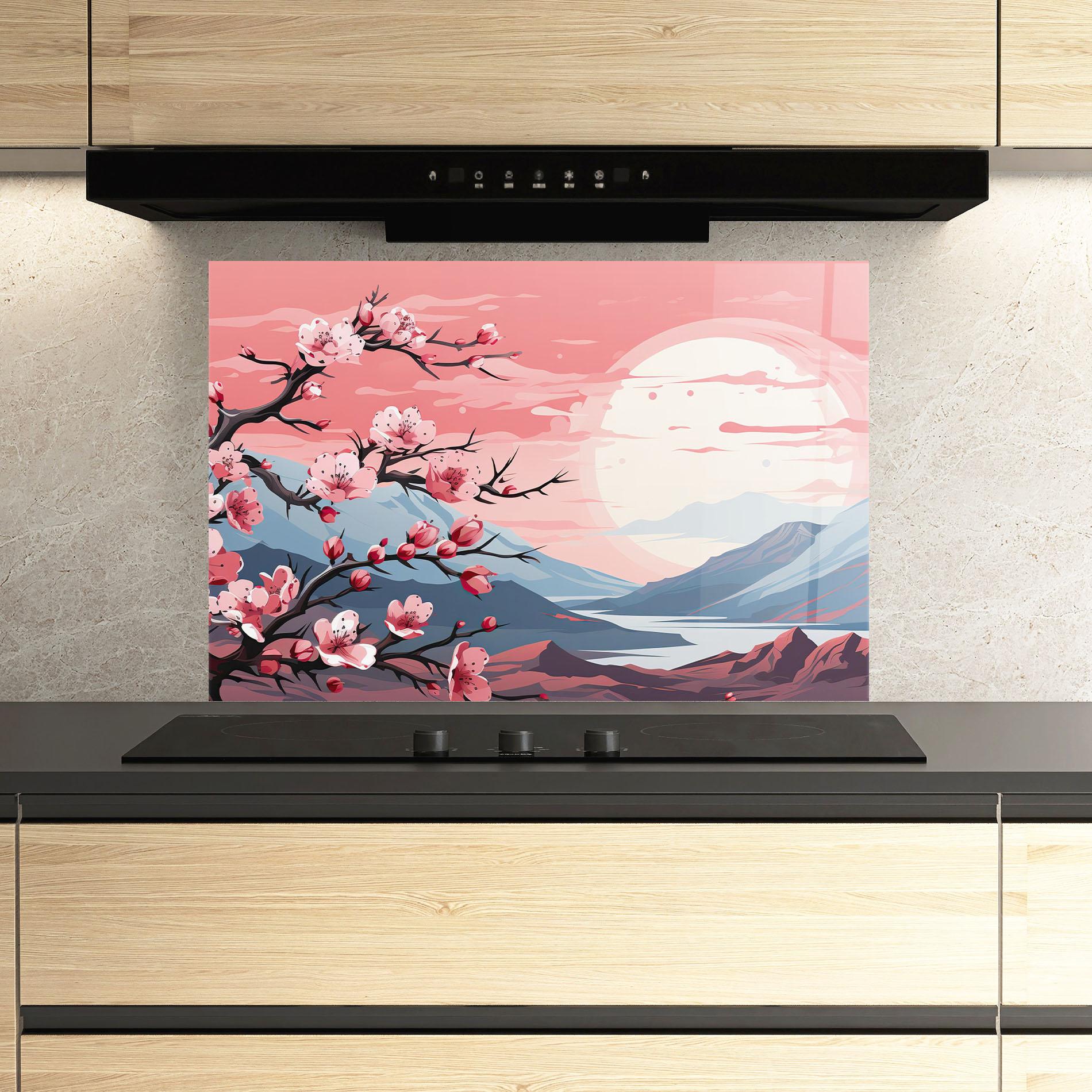 Panou Sticla Bucatarie Chinese Cherry Blossoms mockup 3