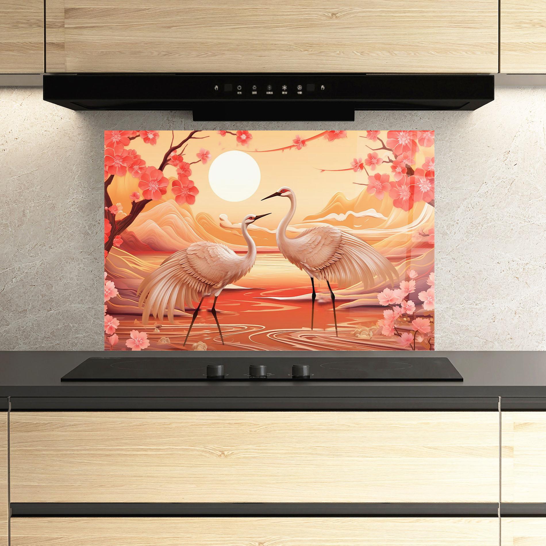 Panou Sticla Bucatarie Chinese Pink Painting mockup 3