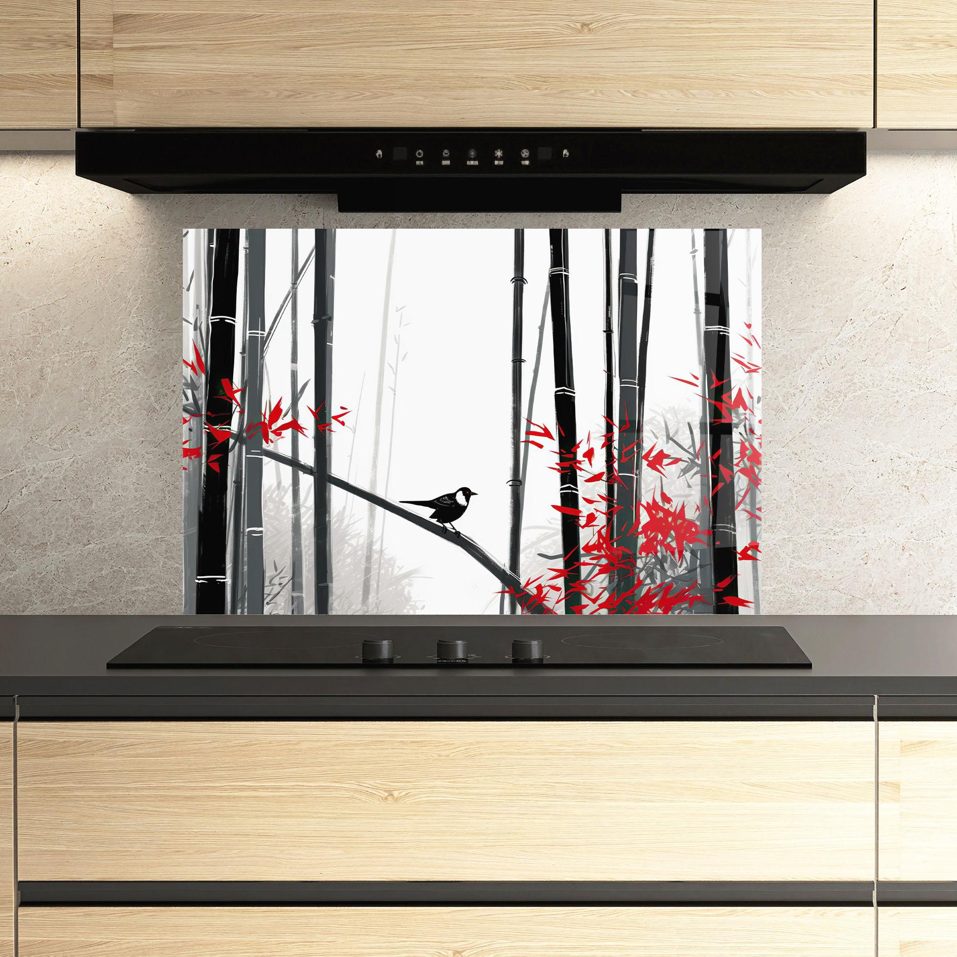 Panou Sticla Bucatarie Chinese Red Leafs mockup 3