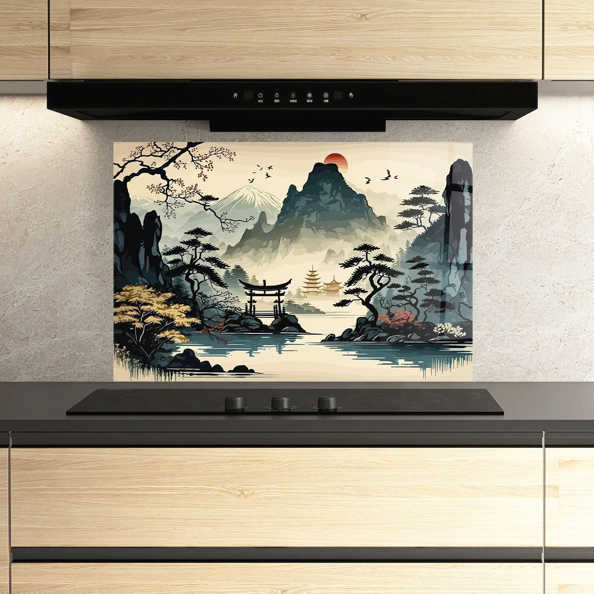 Panou Sticla Bucatarie Cream Chinese Mountain mockup 3
