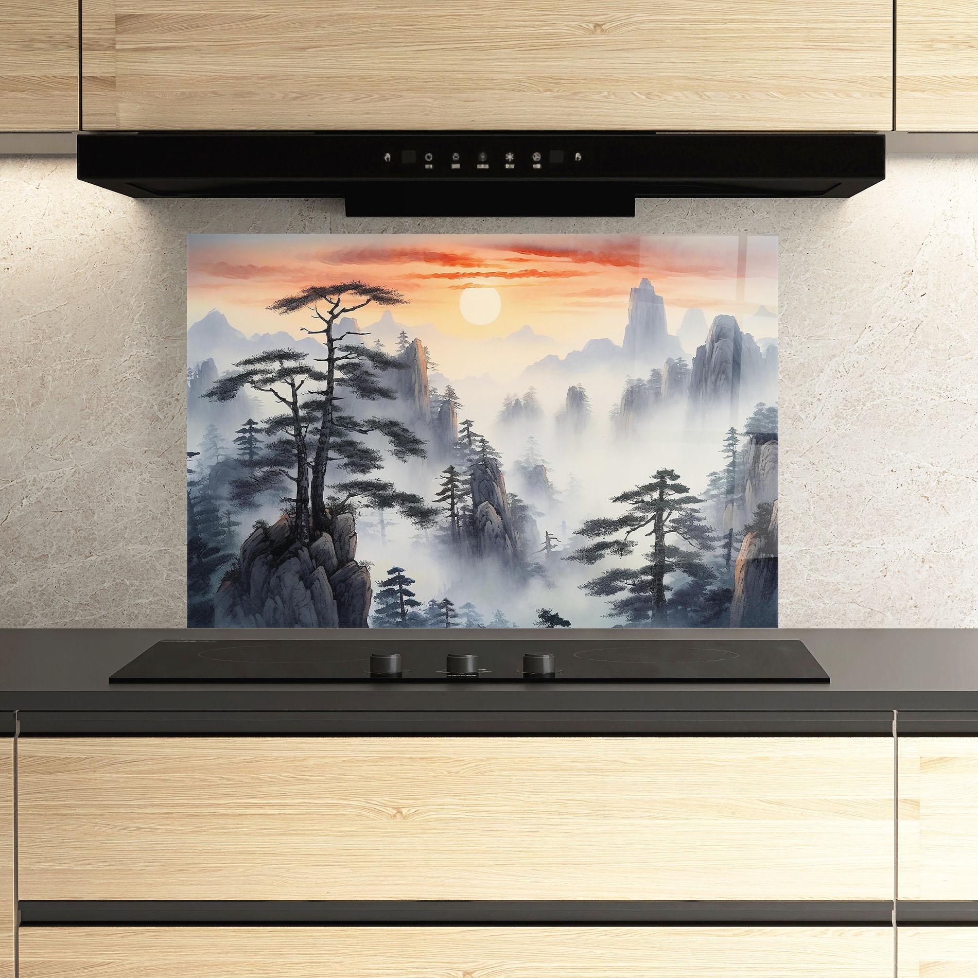 Panou Sticla Bucatarie Fog Trees mockup 3