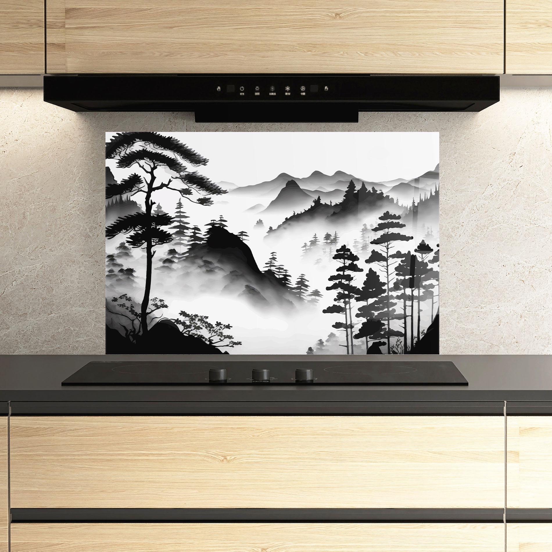 Panou Sticla Bucatarie Foggy Asiatic View mockup 3