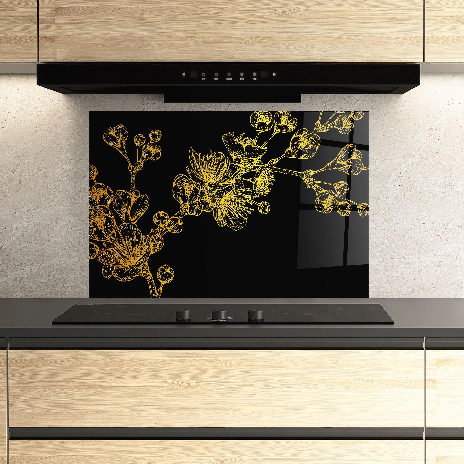 Panou Sticla Bucatarie Gold Blossom Flower mockup 3