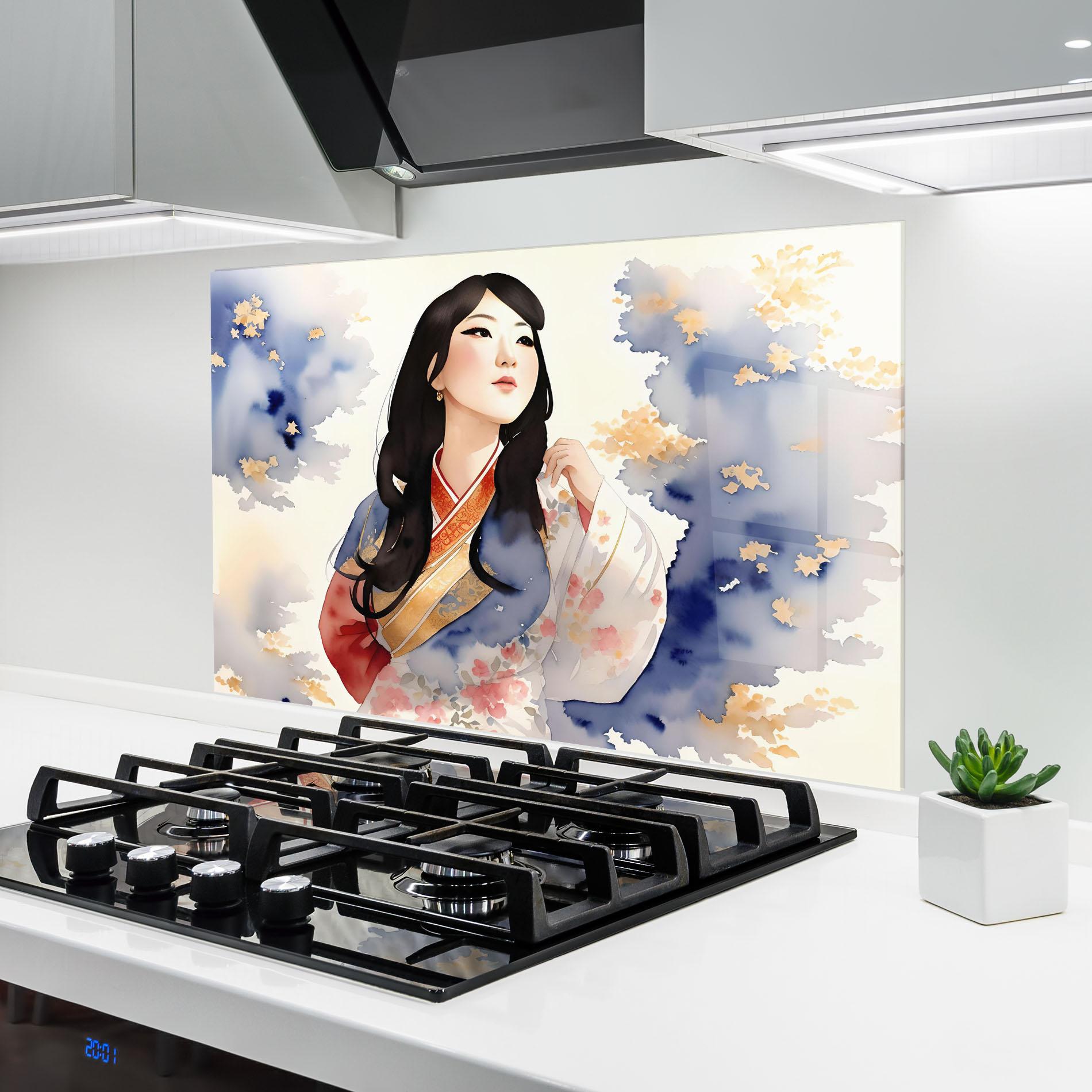 Panou Sticla Bucatarie Asian Woman Dancing mockup 6