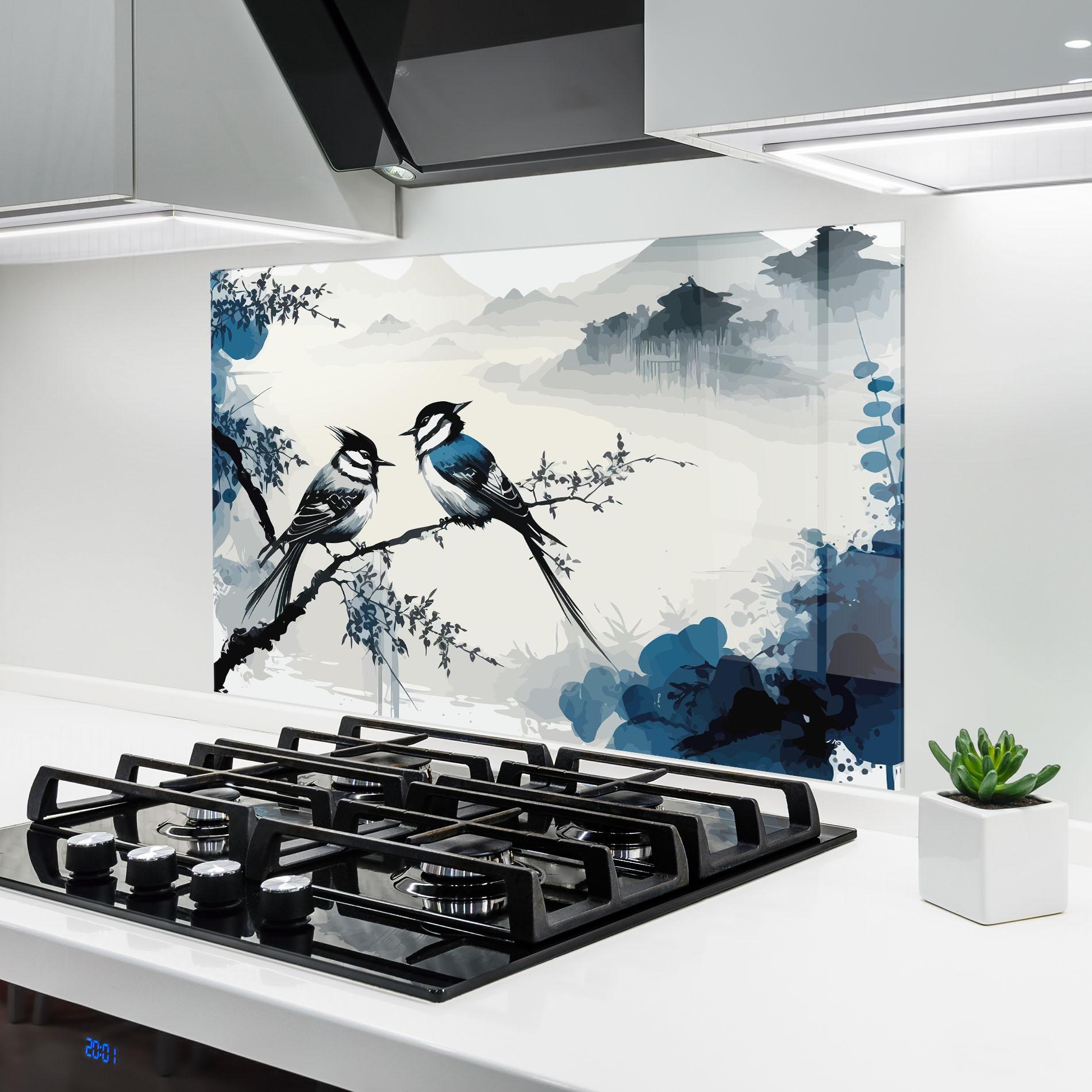 Panou Sticla Bucatarie Asiatic Blue Bird mockup 6