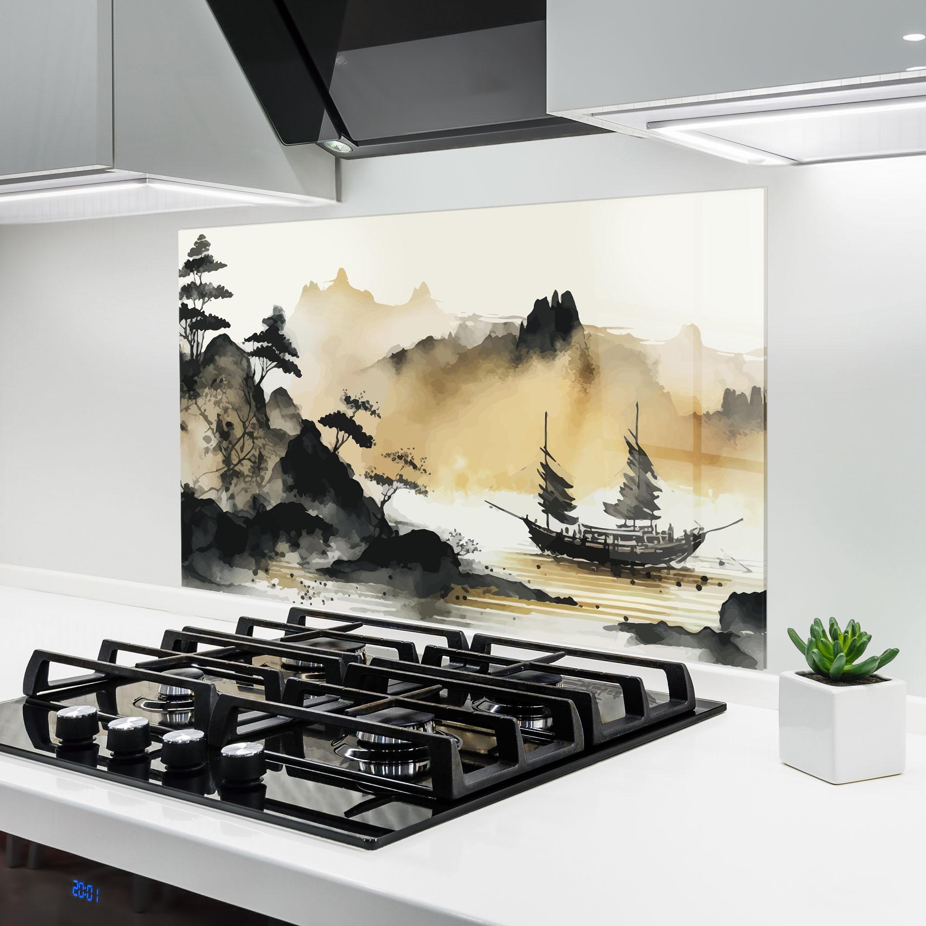 Panou Sticla Bucatarie Asiatic Grey Cream mockup 6